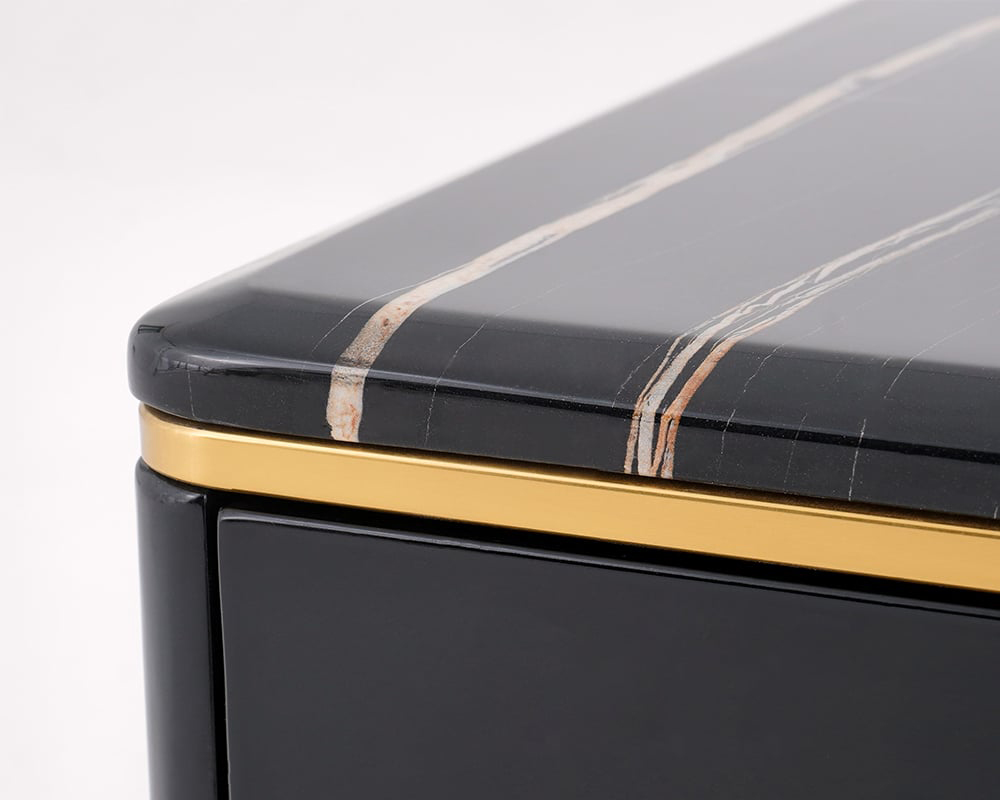 HMR Chift 51" Modern Marble Coffee Table & Storage Drawers Gold Stainless Steel Legs - Black