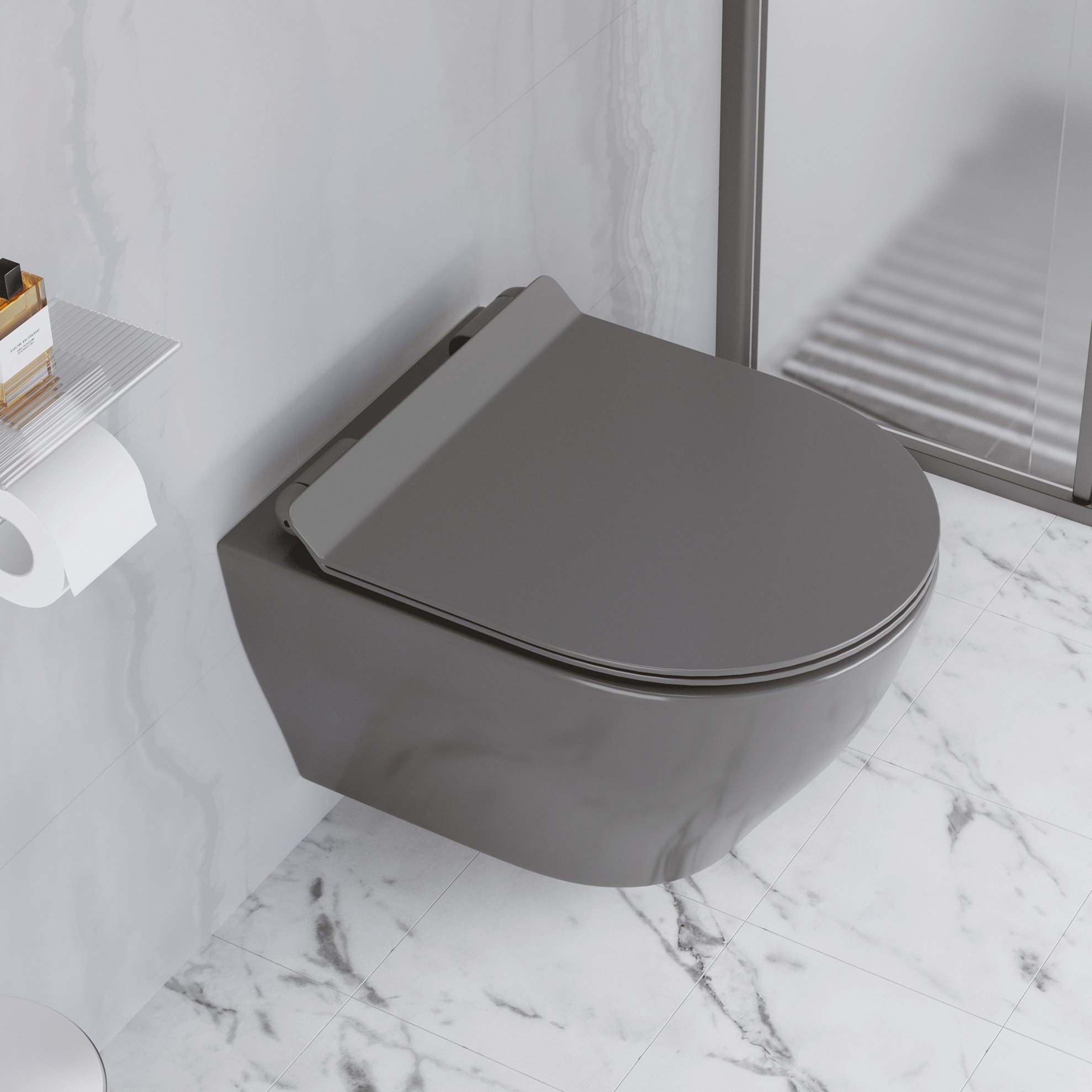 HMR - Modern Round Wall Mounted Toilet Wall Hung One-Piece Ceramic Simplism in Deep Gray