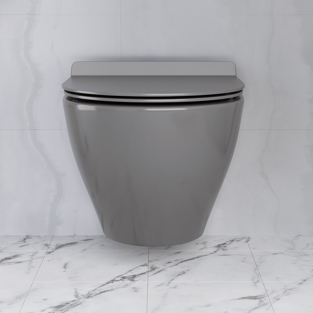HMR - Modern Round Wall Mounted Toilet Wall Hung One-Piece Ceramic Simplism in Deep Gray