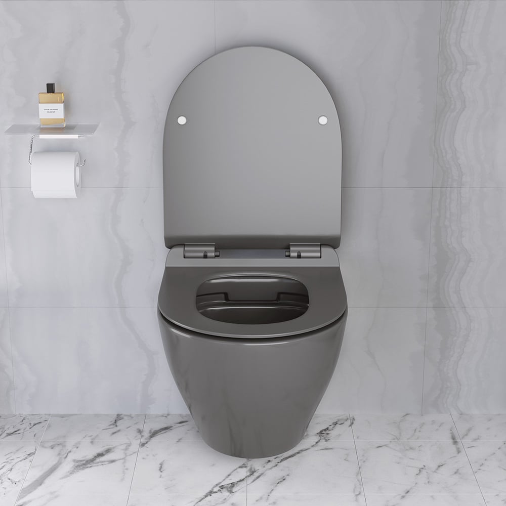 HMR - Modern Round Wall Mounted Toilet Wall Hung One-Piece Ceramic Simplism in Deep Gray