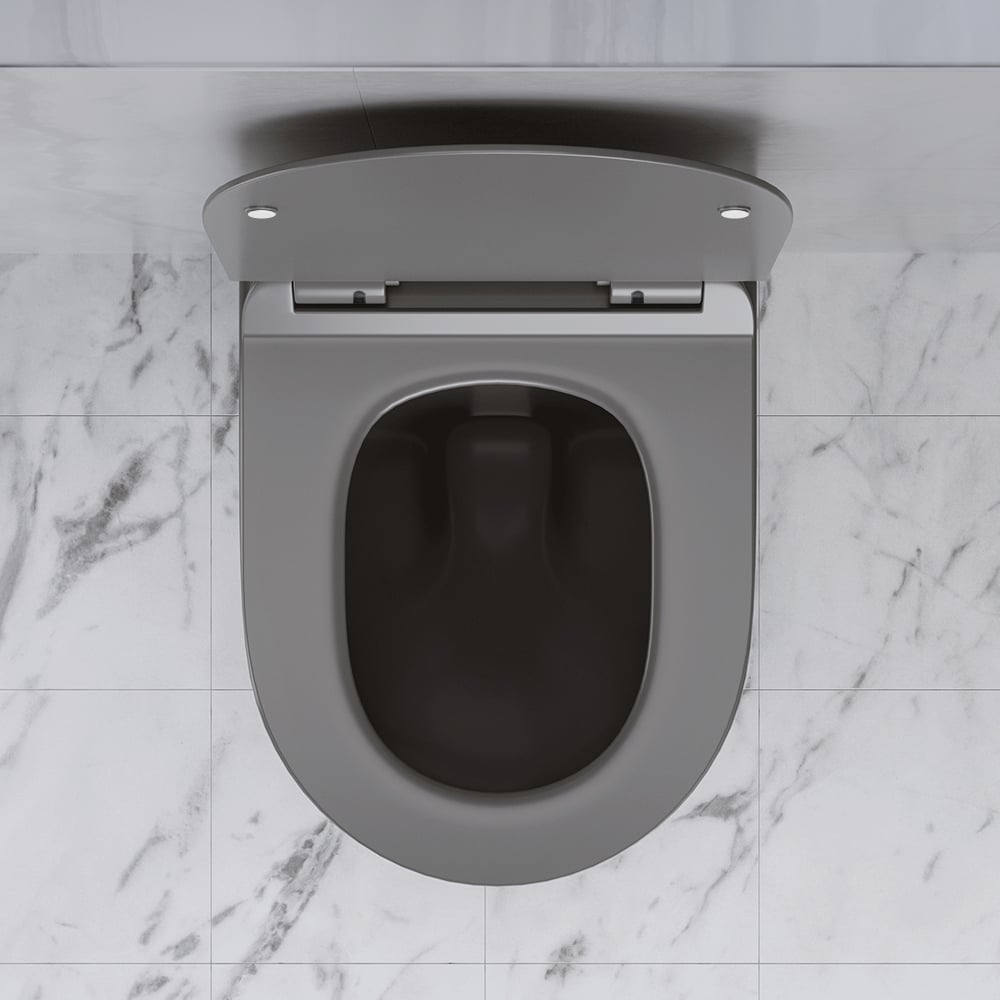 HMR - Modern Round Wall Mounted Toilet Wall Hung One-Piece Ceramic Simplism in Deep Gray
