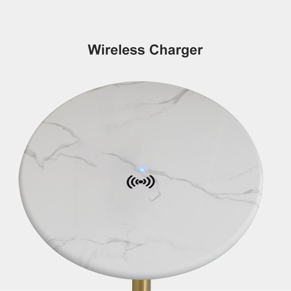 HMR - Modern Arc Floor Lamp with Shelf & Wireless Charger & USB Charging Port