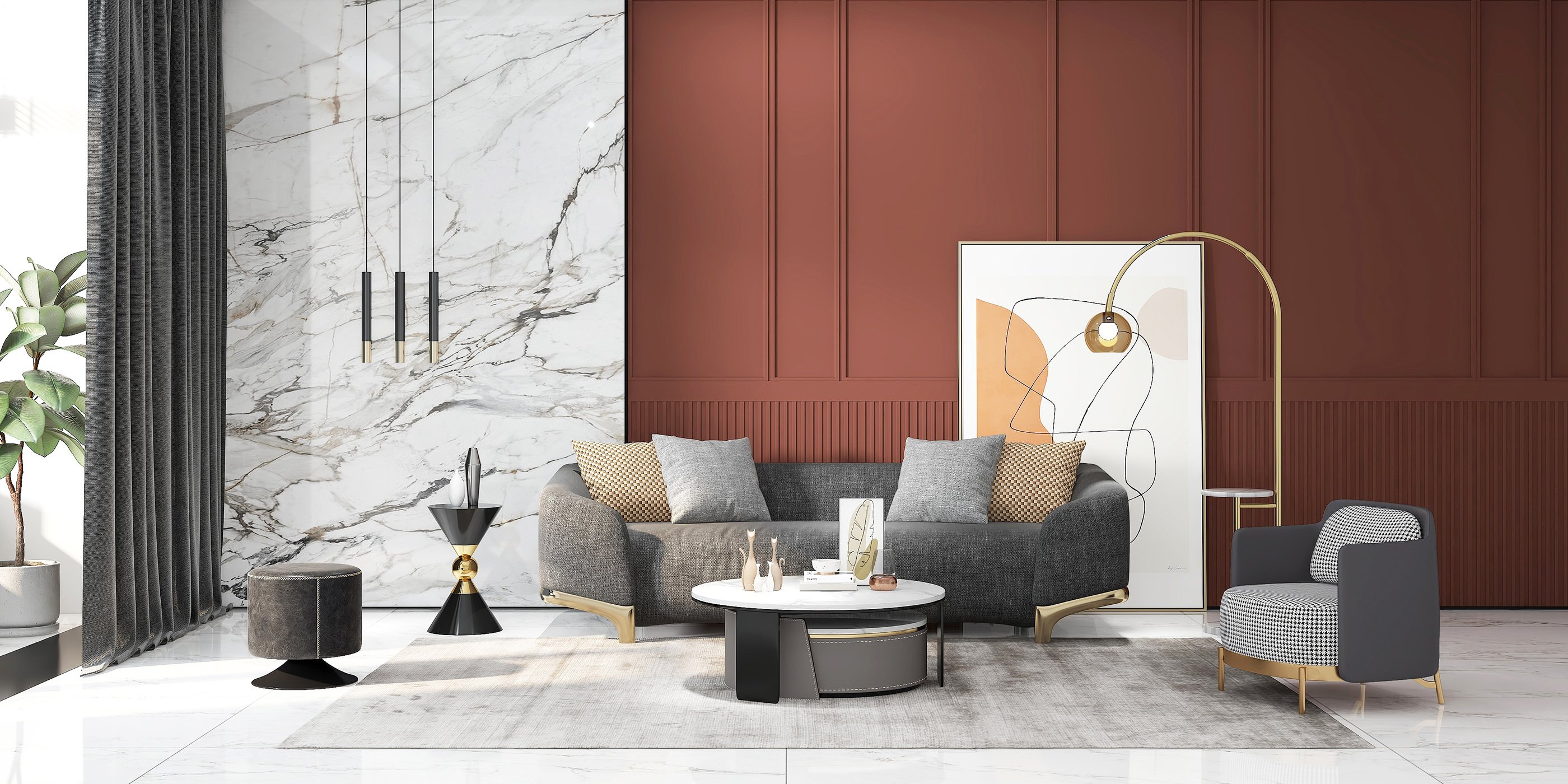 HMR - Modern Arc Floor Lamp with Shelf & Wireless Charger & USB Charging Port