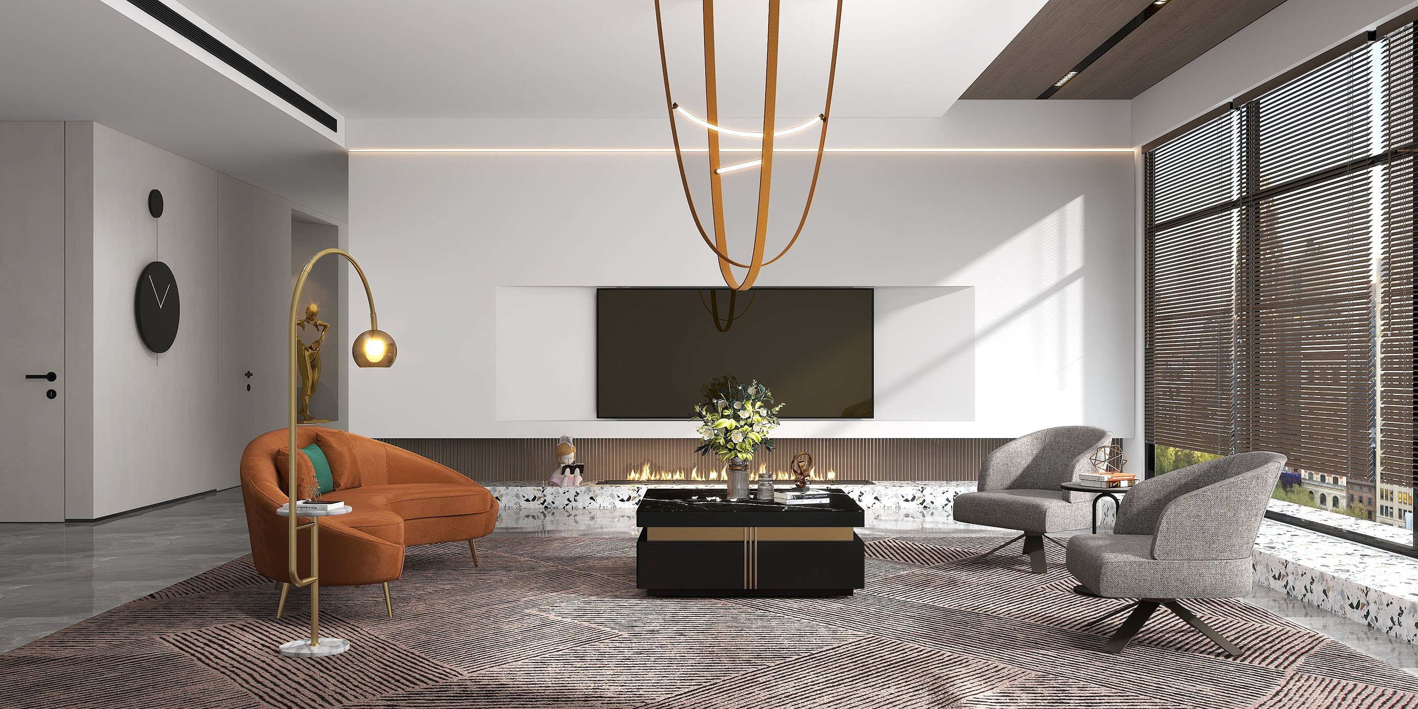HMR - Modern Arc Floor Lamp with Shelf & Wireless Charger & USB Charging Port