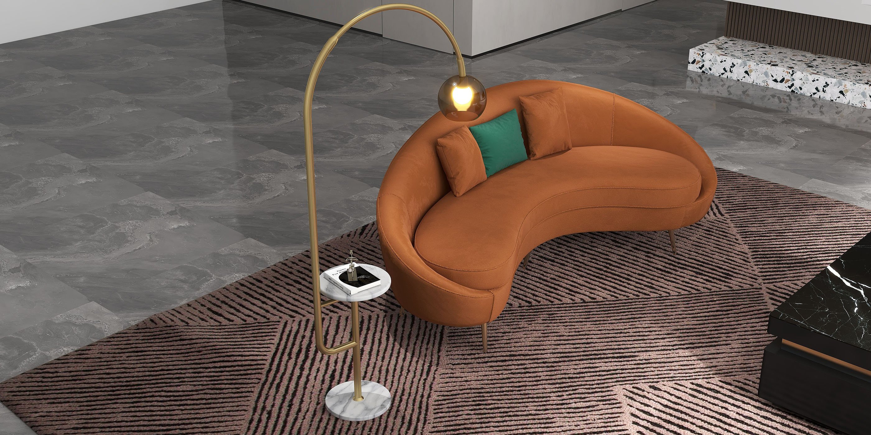 HMR - Modern Arc Floor Lamp with Shelf & Wireless Charger & USB Charging Port