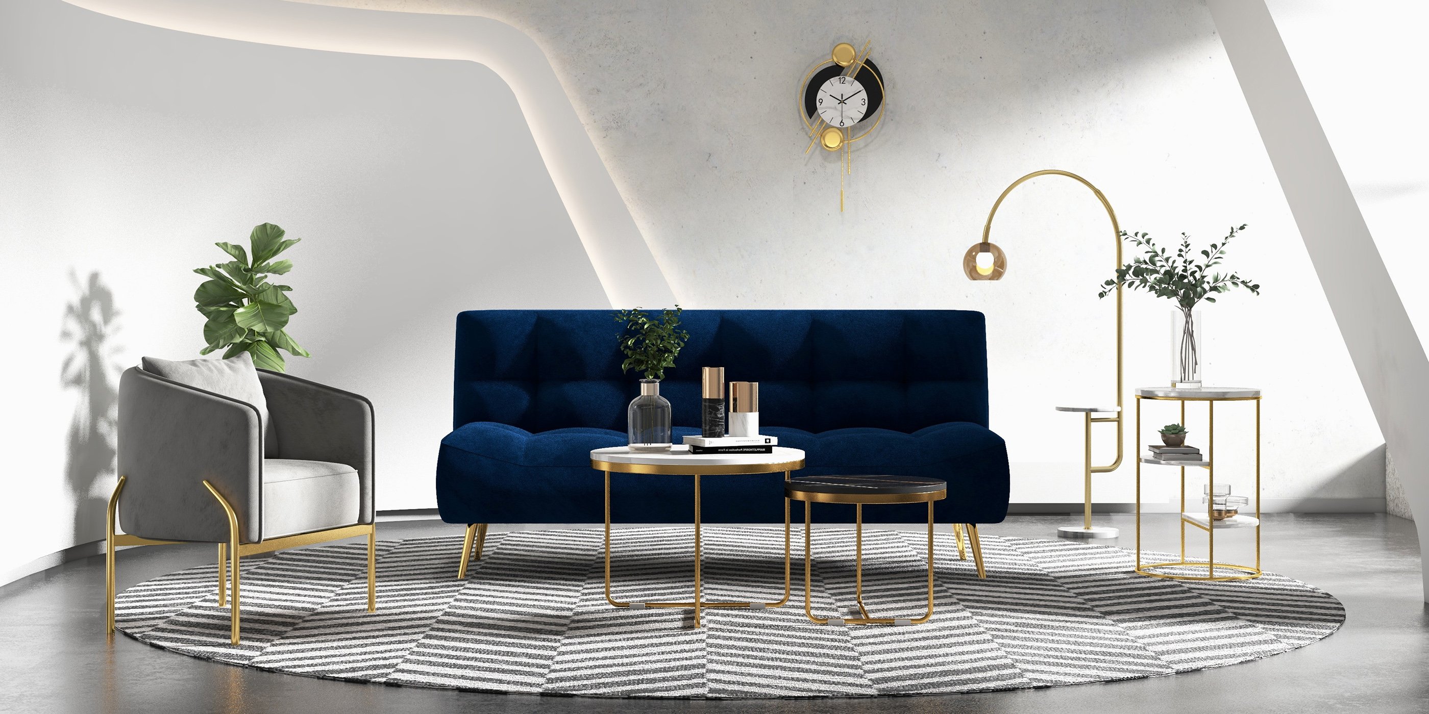 HMR - Modern Arc Floor Lamp with Shelf & Wireless Charger & USB Charging Port