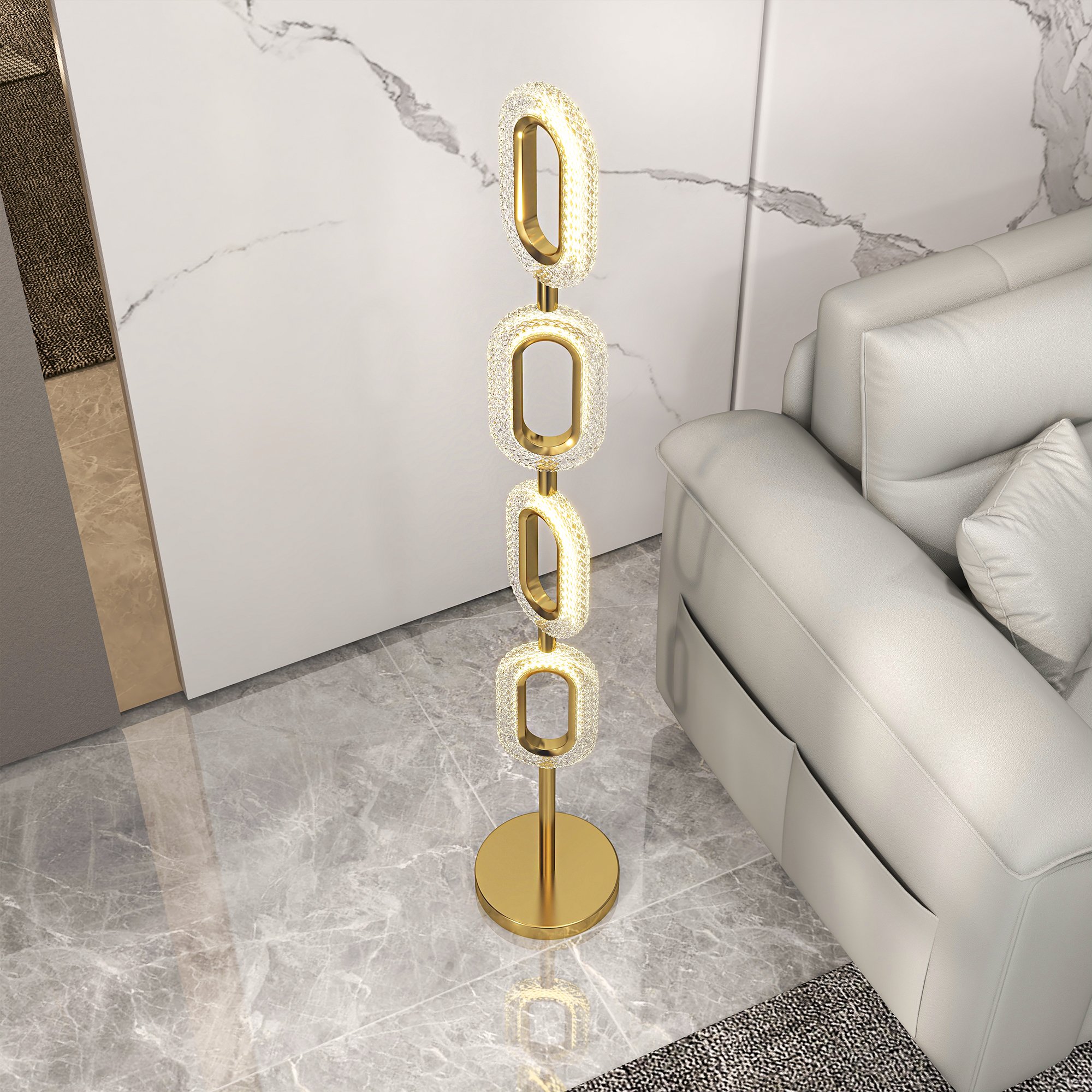 HMR - Ovated Modern Floor Lamp LED Light 4-Light Plug-in Brass Standing Lamp in Gold