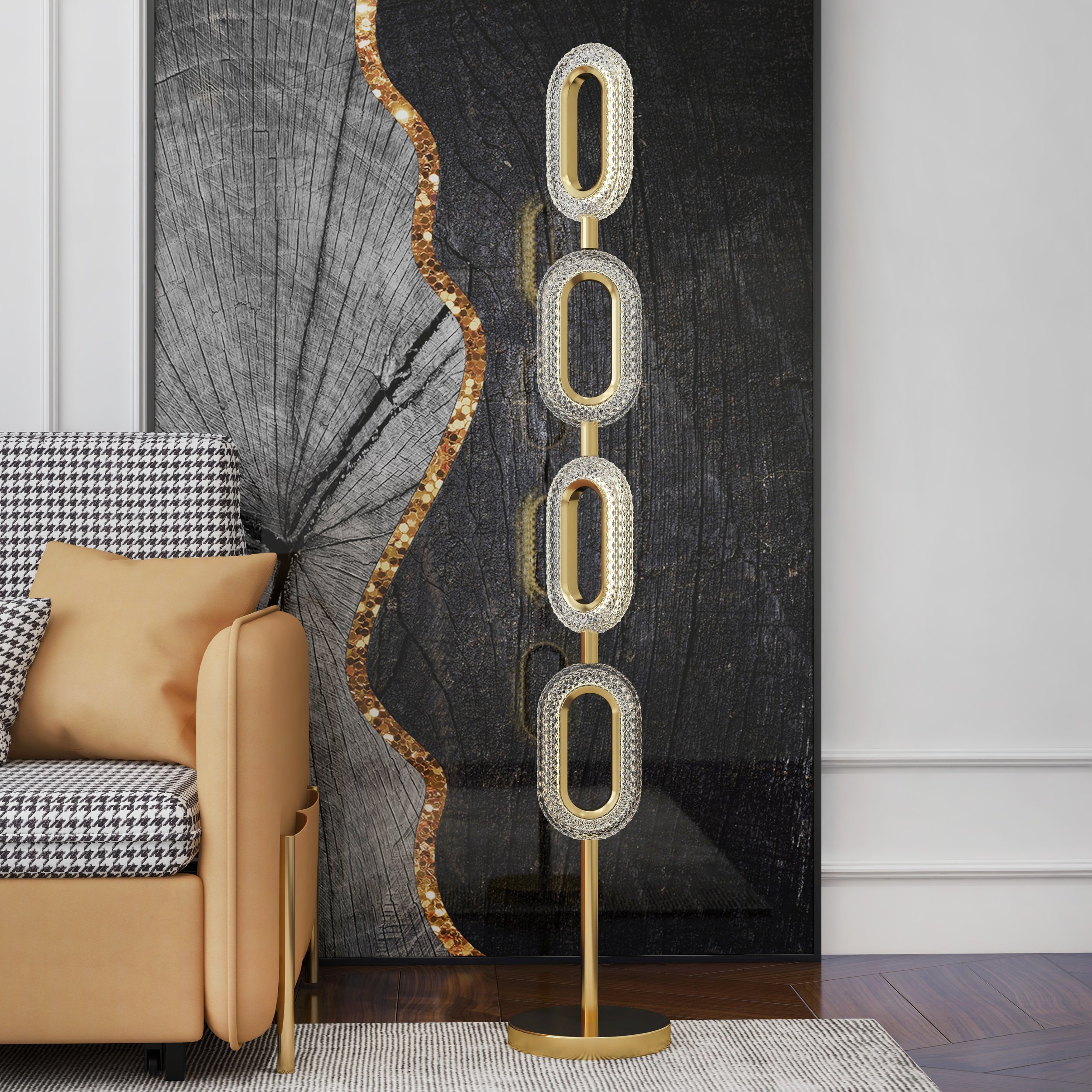 HMR - Ovated Modern Floor Lamp LED Light 4-Light Plug-in Brass Standing Lamp in Gold