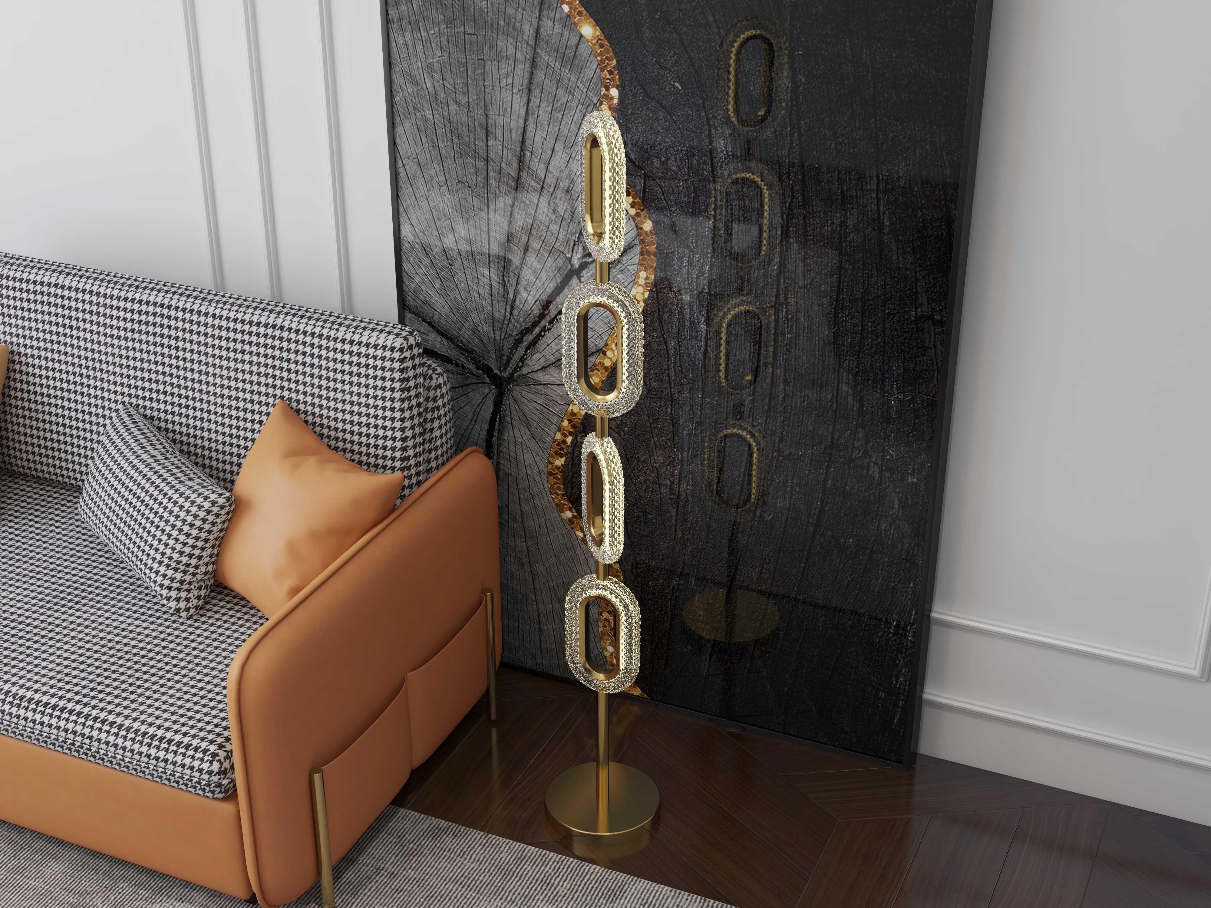 HMR - Ovated Modern Floor Lamp LED Light 4-Light Plug-in Brass Standing Lamp in Gold