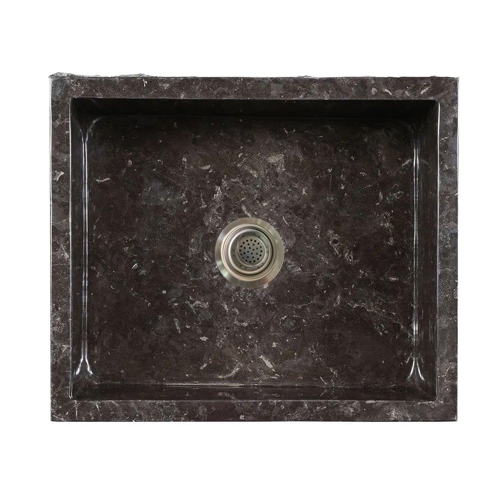 HMR - 33" Farmhouse Black Kitchen Sink Natural Stone Single Large Sink with Drain