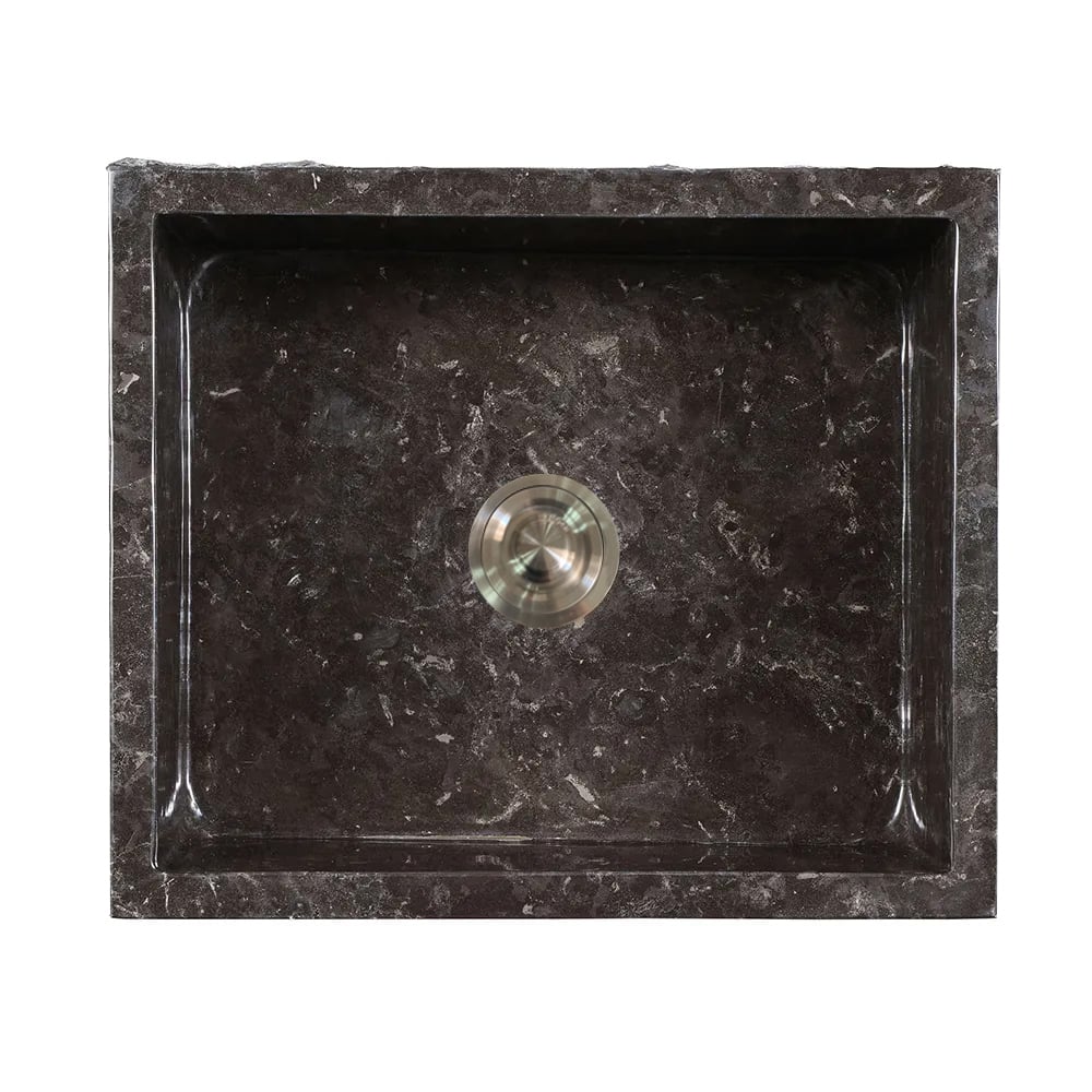 HMR - 33" Farmhouse Black Kitchen Sink Natural Stone Single Large Sink with Drain