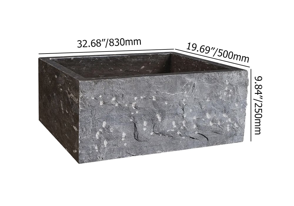 HMR - 33" Farmhouse Black Kitchen Sink Natural Stone Single Large Sink with Drain