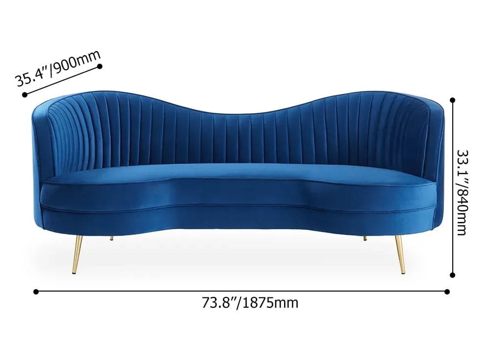 HMR - 72" Florie Luxury Vertical Channel Tufted Curved Performance Velvet Sofa in Blue