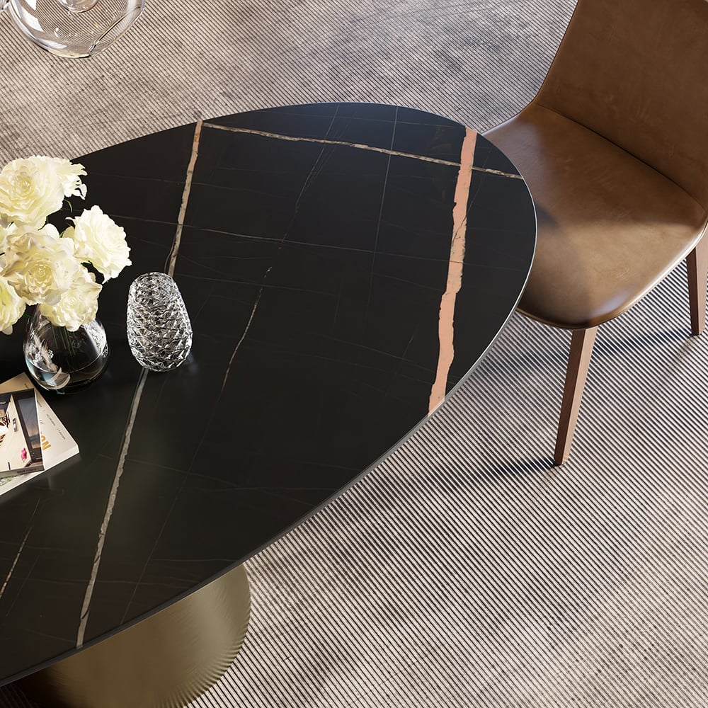 HMR - 63" Affordable Luxury Modern Oval Sintered Stone Dining Table Seats 4-6 People