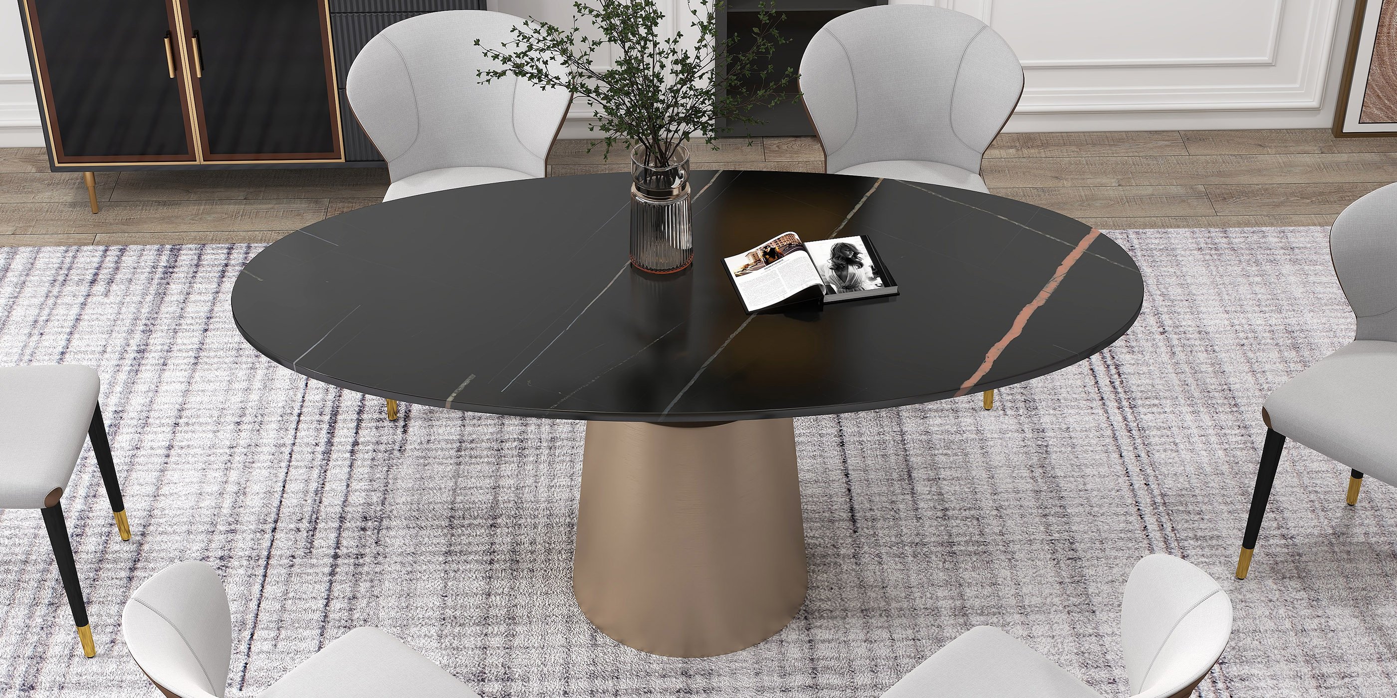 HMR - 63" Affordable Luxury Modern Oval Sintered Stone Dining Table Seats 4-6 People