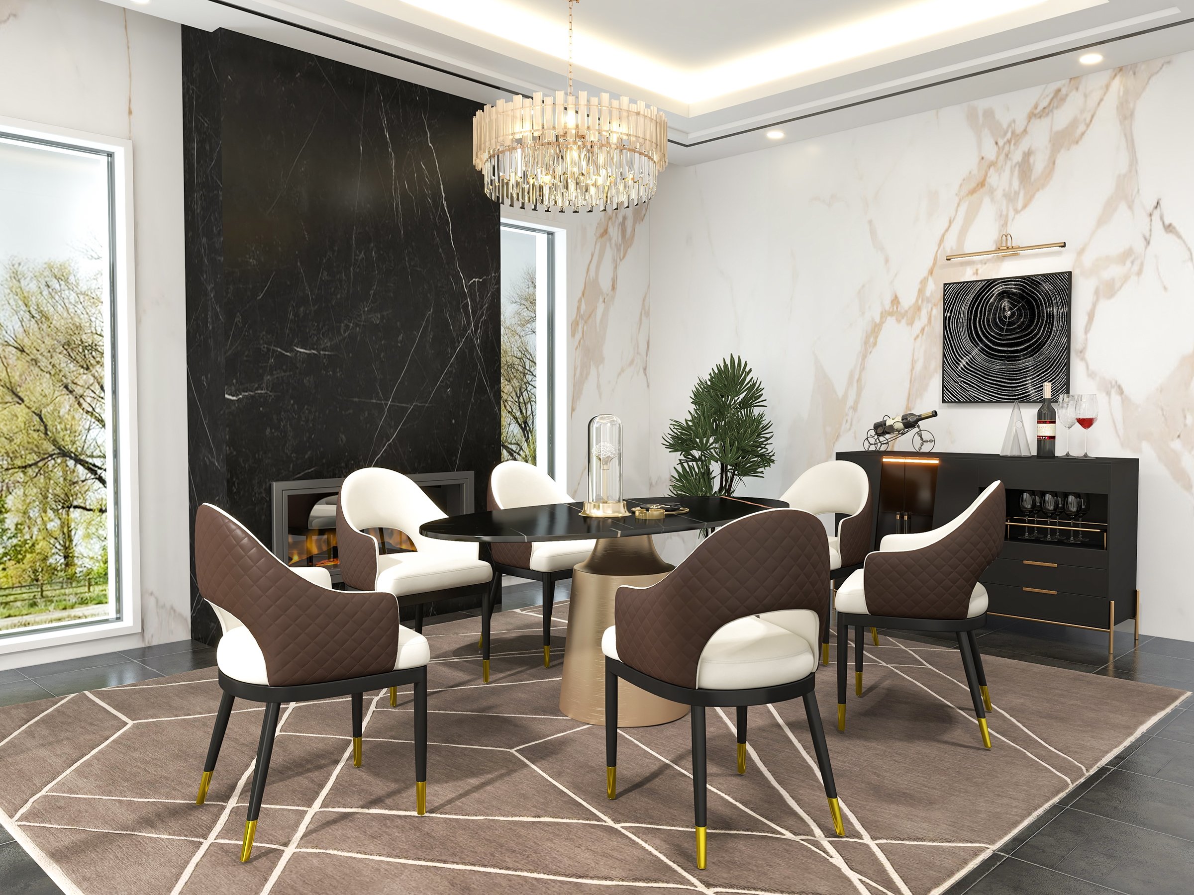 HMR - 63" Affordable Luxury Modern Oval Sintered Stone Dining Table Seats 4-6 People