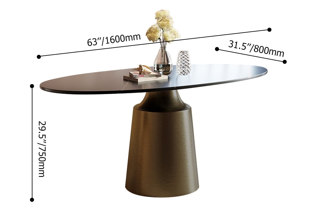 HMR - 63" Affordable Luxury Modern Oval Sintered Stone Dining Table Seats 4-6 People