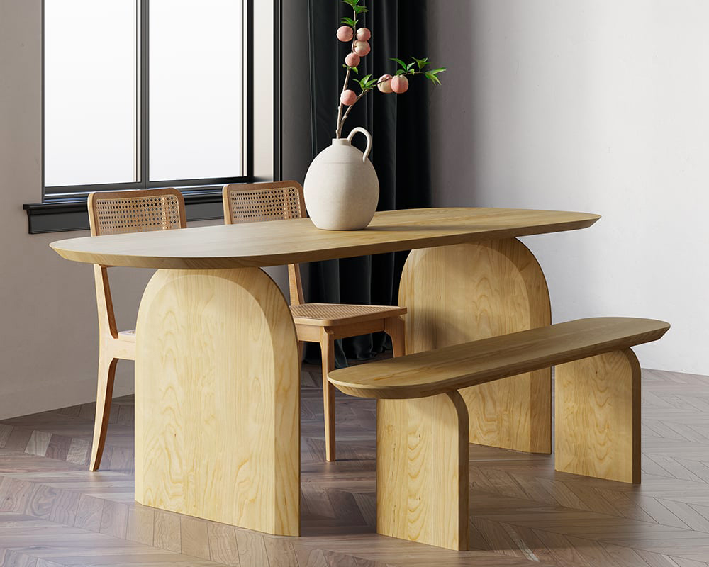 HMR Tintica Seires Japandi Oval Solid Wood Dining Bench Seats 1-2 People - Natural, 51"