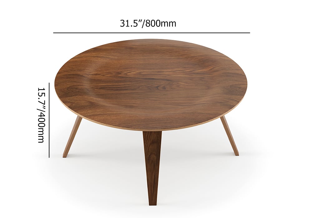 HMR - Mid-Century Modern Round Coffee Table with 4 Legs Walnut Small Accent Table