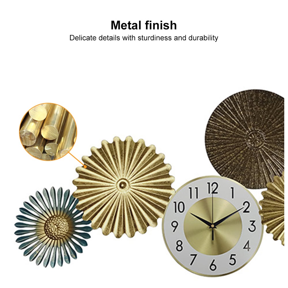 HMR - Modern Multi-Round Flowers Mute Wall Clock in Metal