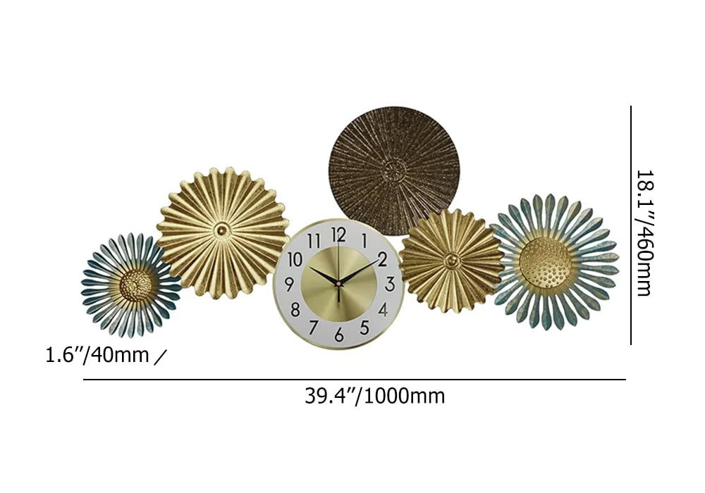 HMR - Modern Multi-Round Flowers Mute Wall Clock in Metal