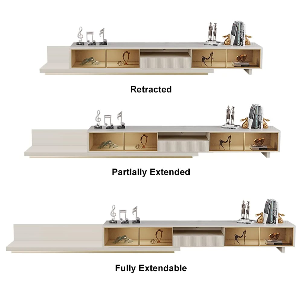 HMR 110.2" Modern Extendable TV Stand Glass Door Media Console with LED Light & Drawer - Light Khaki