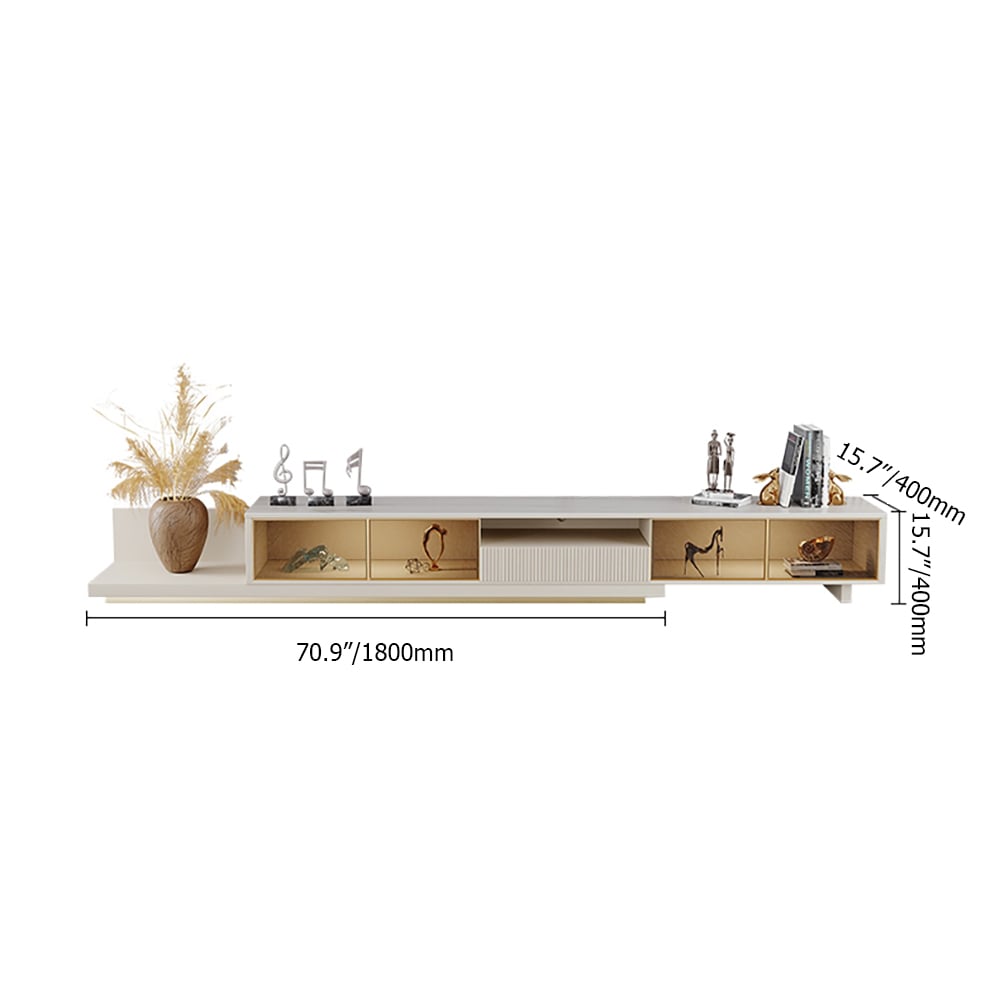 HMR 110.2" Modern Extendable TV Stand Glass Door Media Console with LED Light & Drawer - Light Khaki