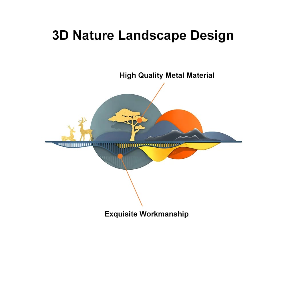 HMR - 59" Modern 3D Unique Metal Nature Landscape Wall Decor Art for Living Room Bedroom