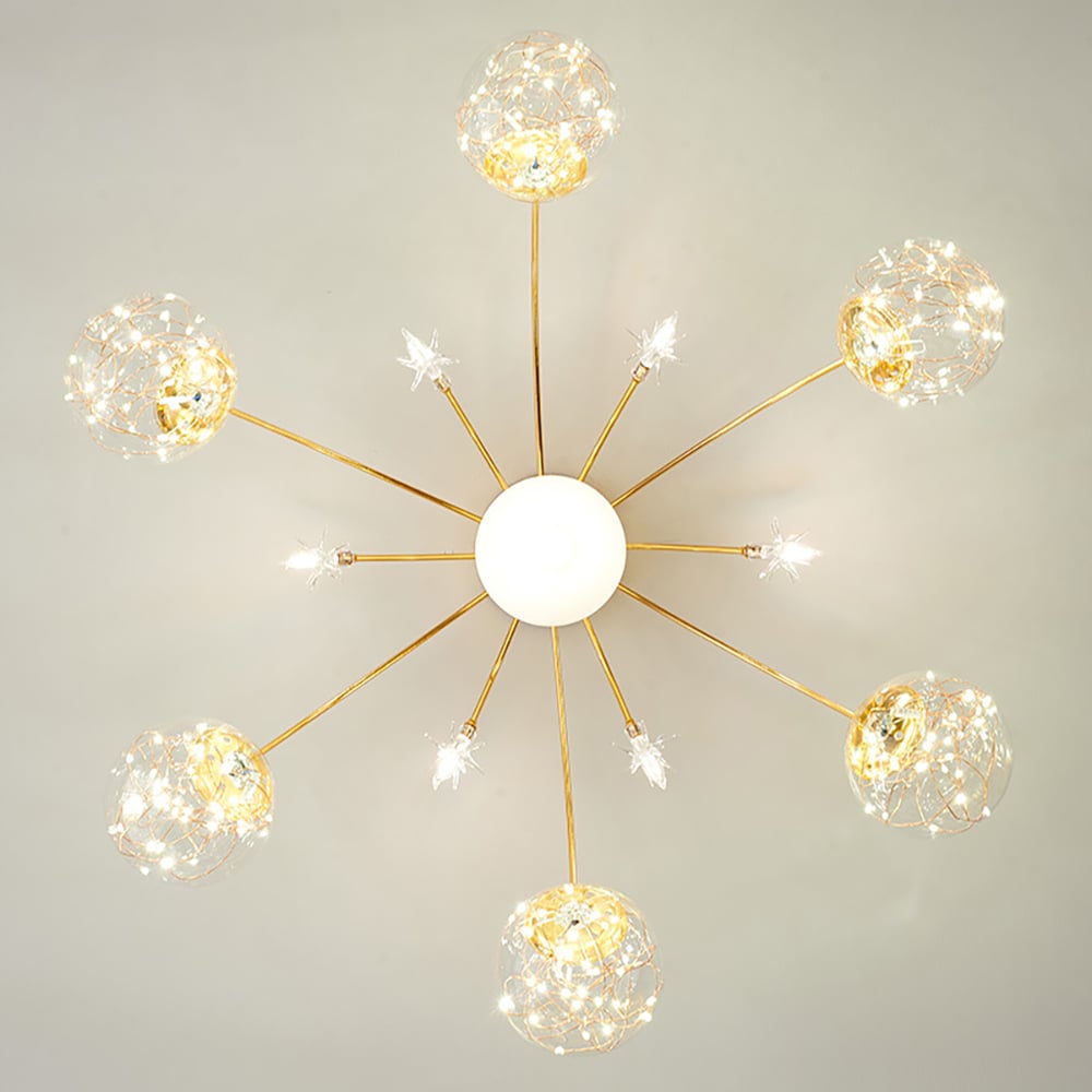 HMR - Modern Glass Globe 7-Light LED Flush Mount Light in Gold