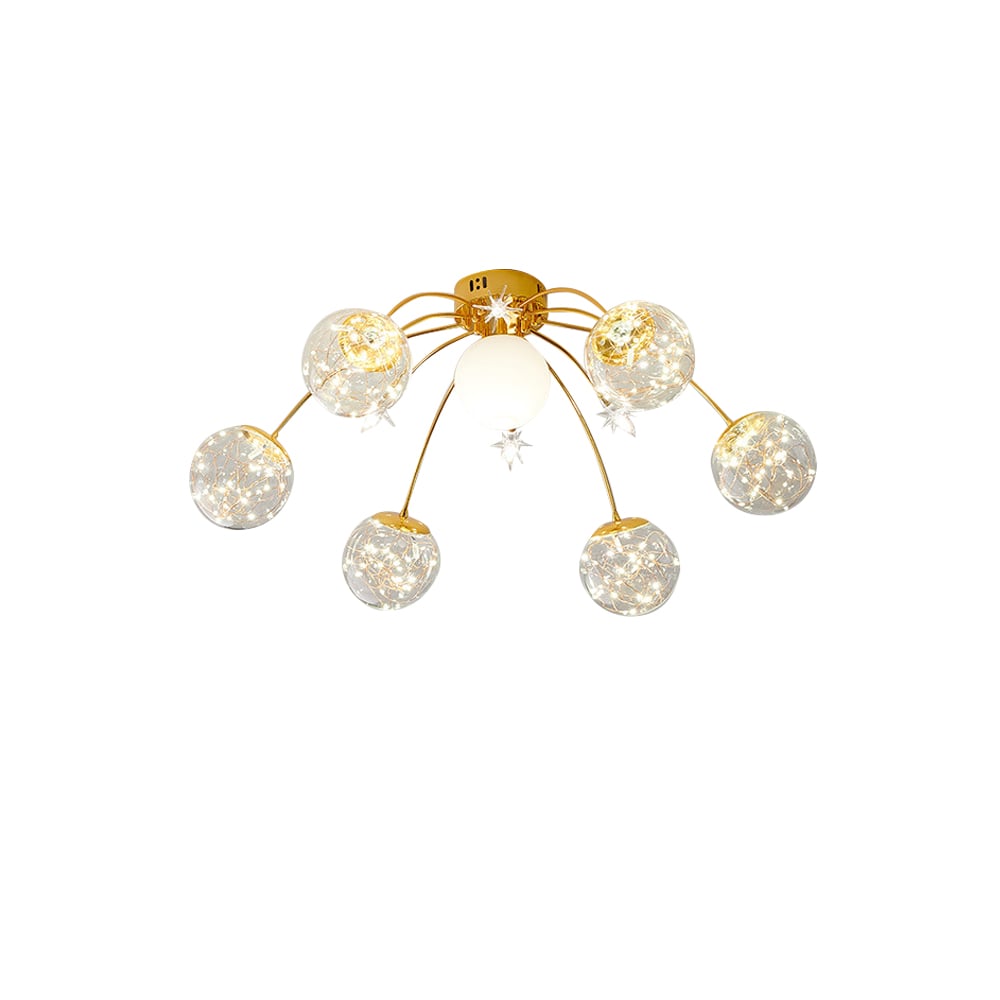 HMR - Modern Glass Globe 7-Light LED Flush Mount Light in Gold