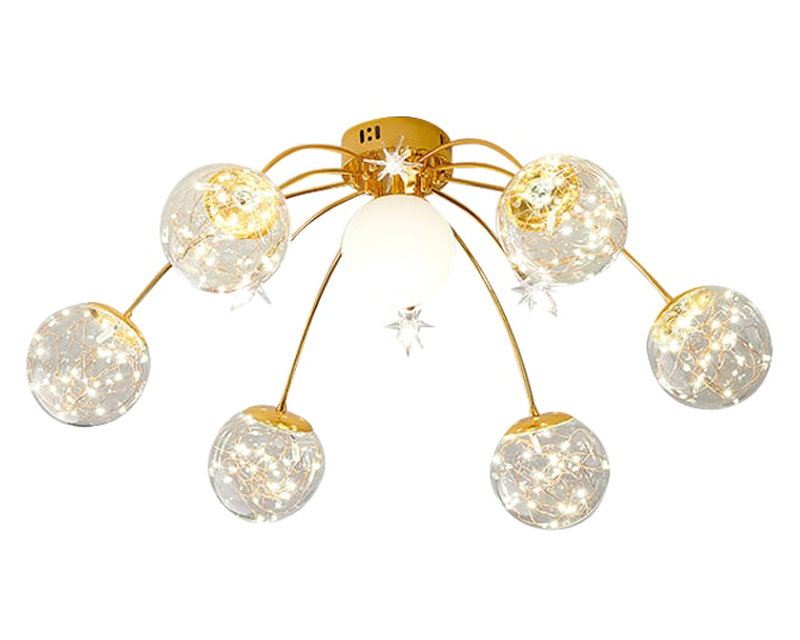 HMR - Modern Glass Globe 7-Light LED Flush Mount Light in Gold