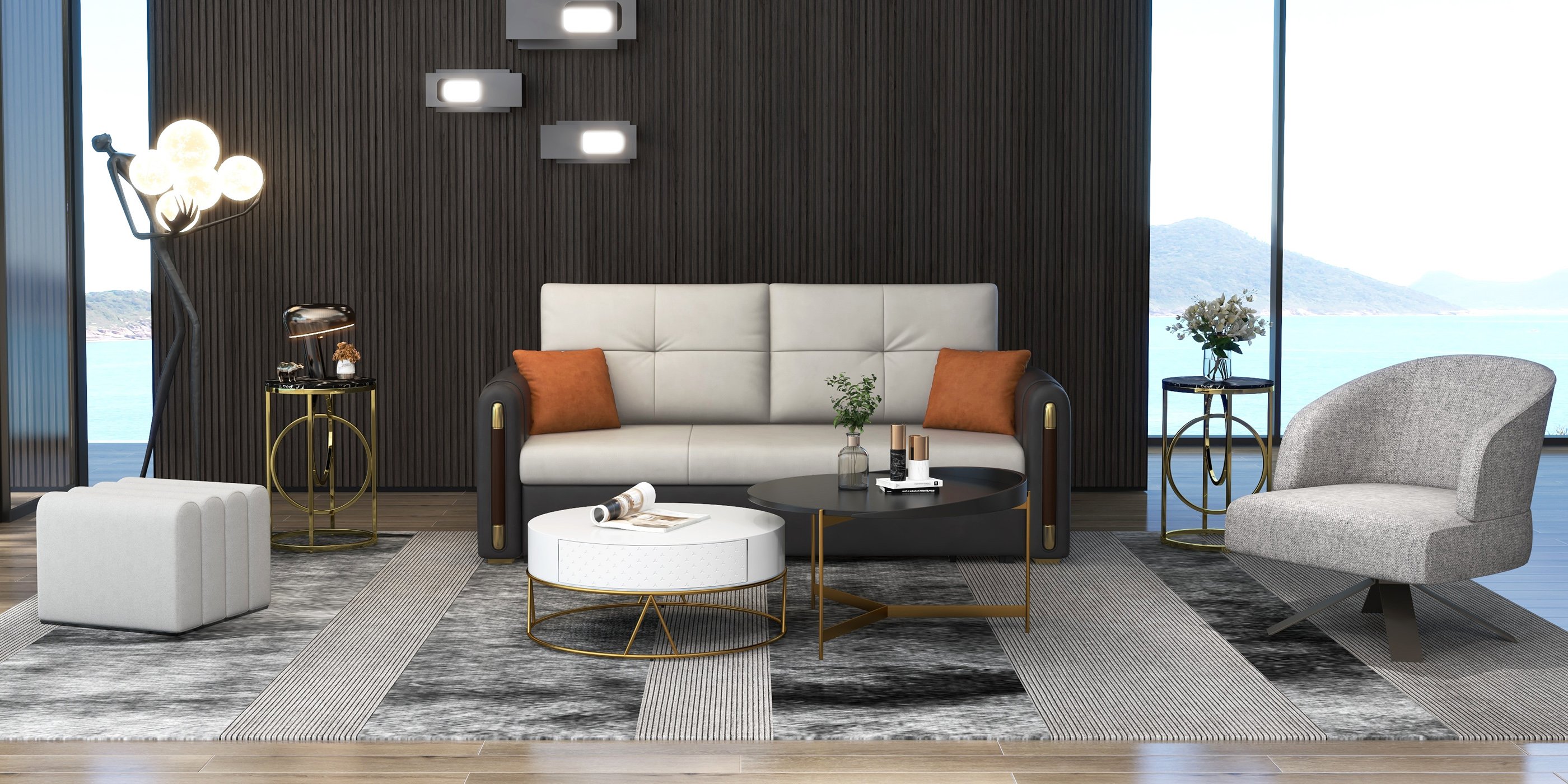 HMR - Convertible Sofa Bed with Storage in 81"W, Gray