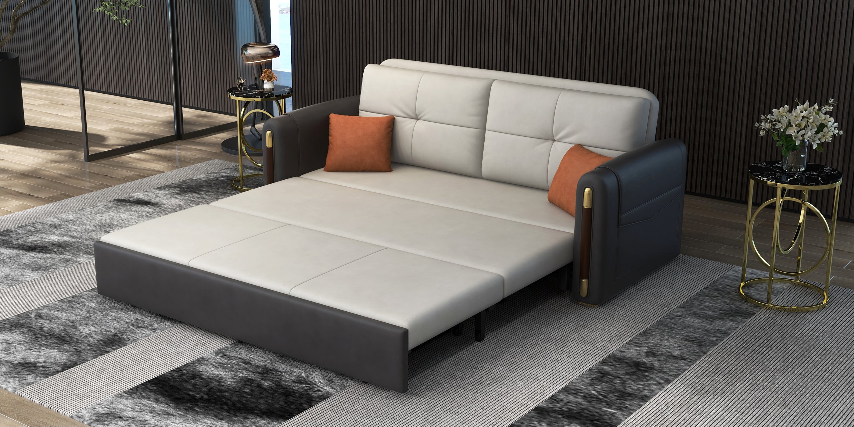 HMR - Convertible Sofa Bed with Storage in 81"W, Gray