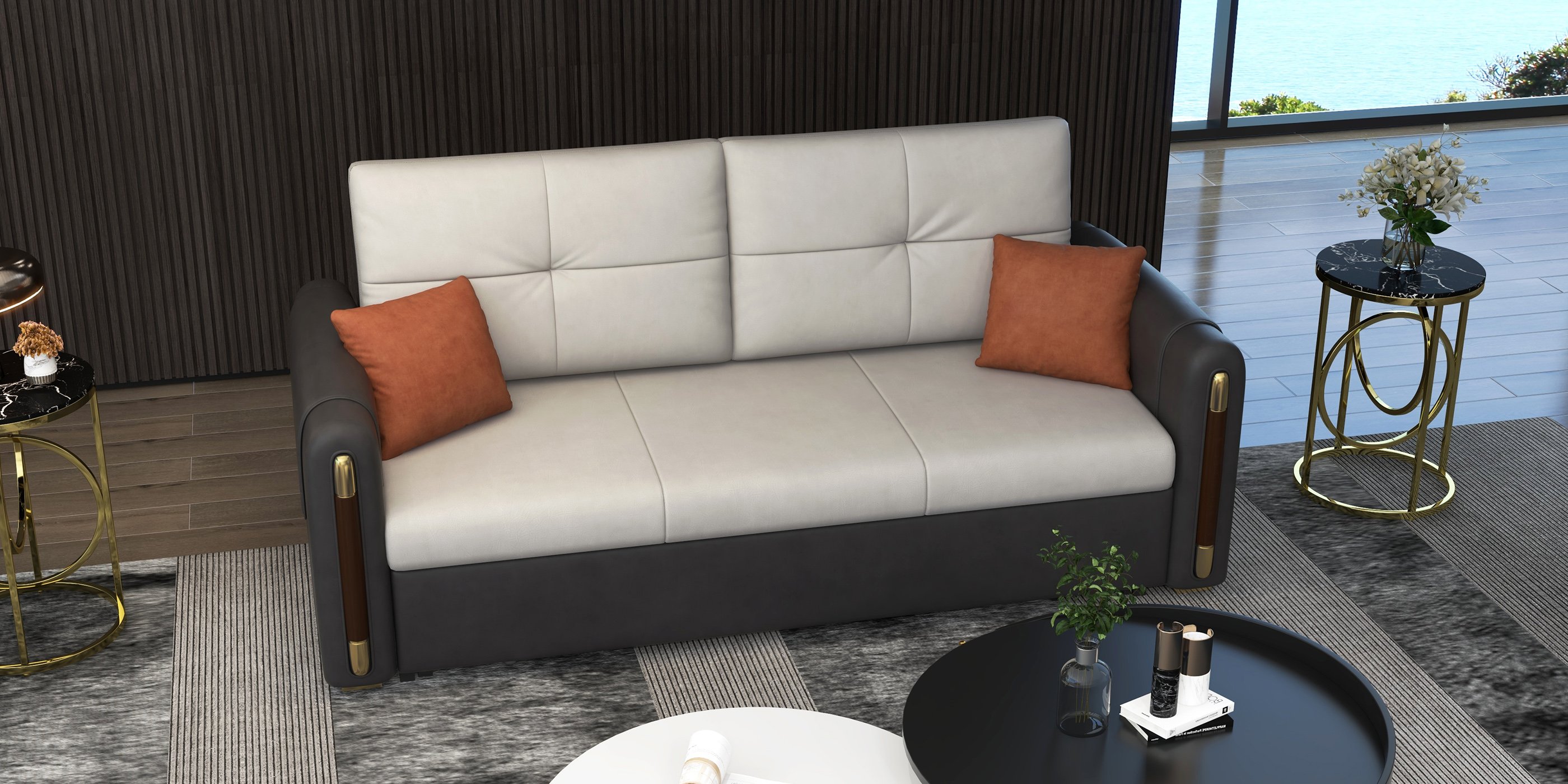 HMR - Convertible Sofa Bed with Storage in 81"W, Gray