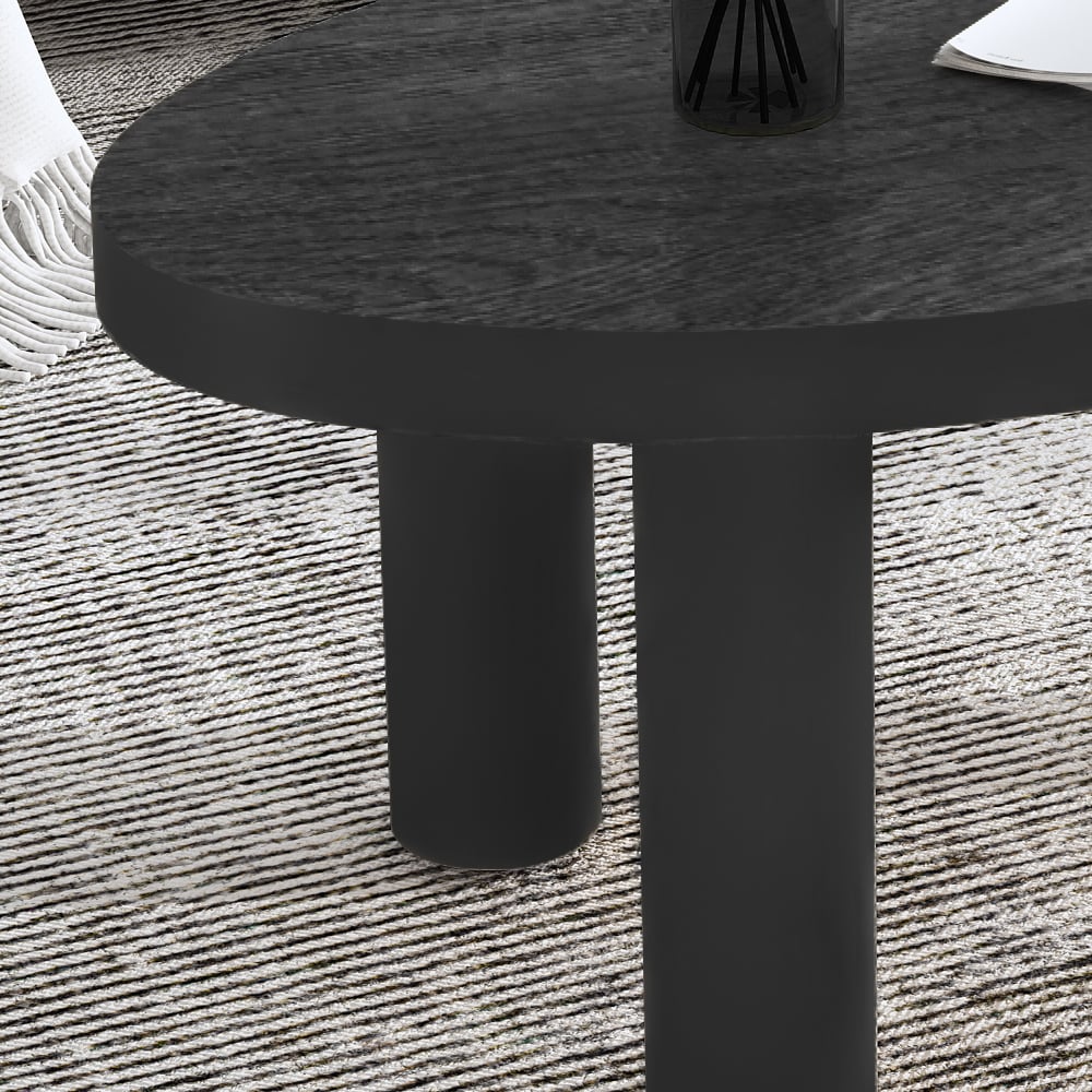 HMR - Threeens 35" Japandi Oval Black Pine Wood Coffee Table 3-Legged Accent Table