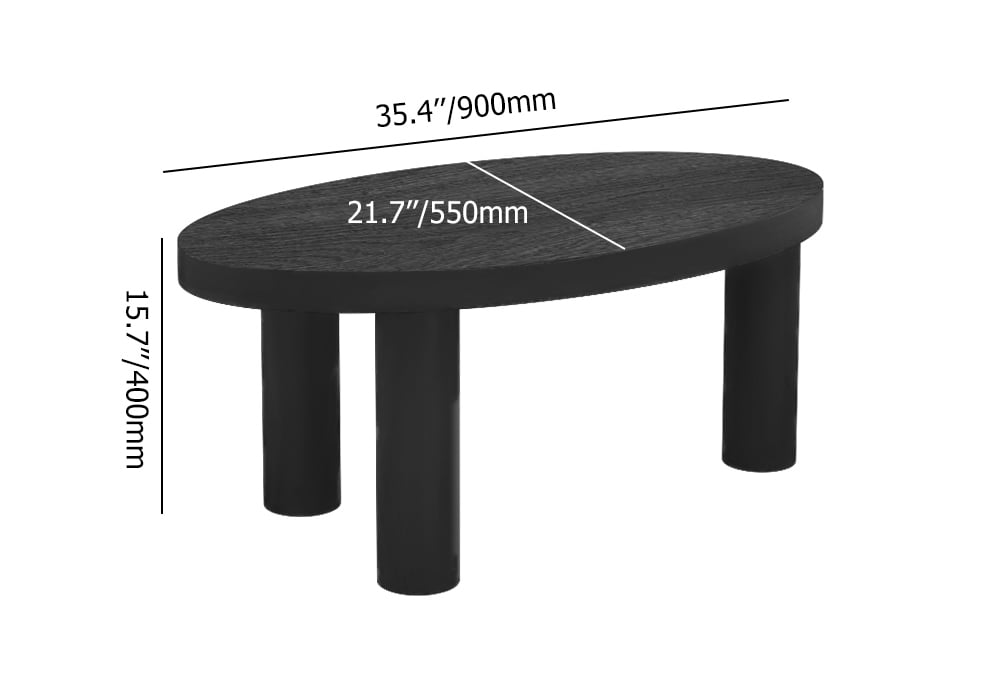HMR - Threeens 35" Japandi Oval Black Pine Wood Coffee Table 3-Legged Accent Table