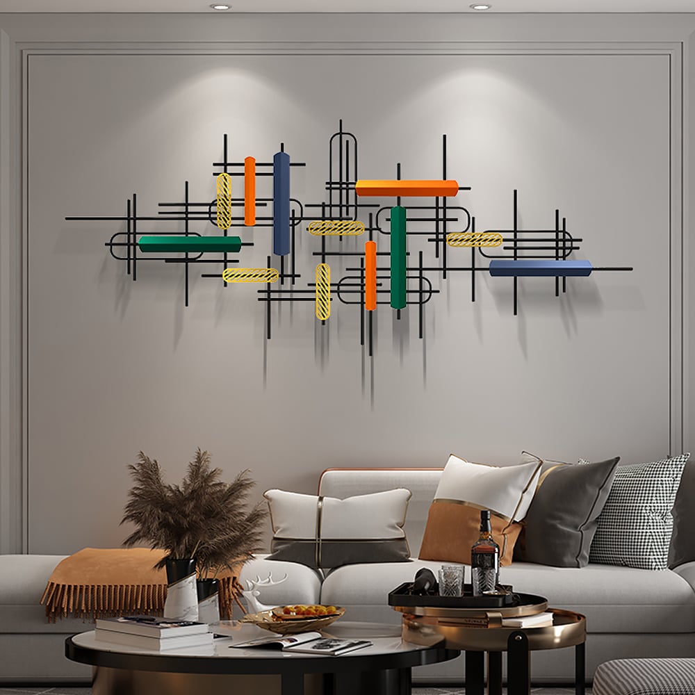 HMR - 59" Modern Large Metal Wall Decor Unique Home Hanging Wall Art Decor in Gold & Black