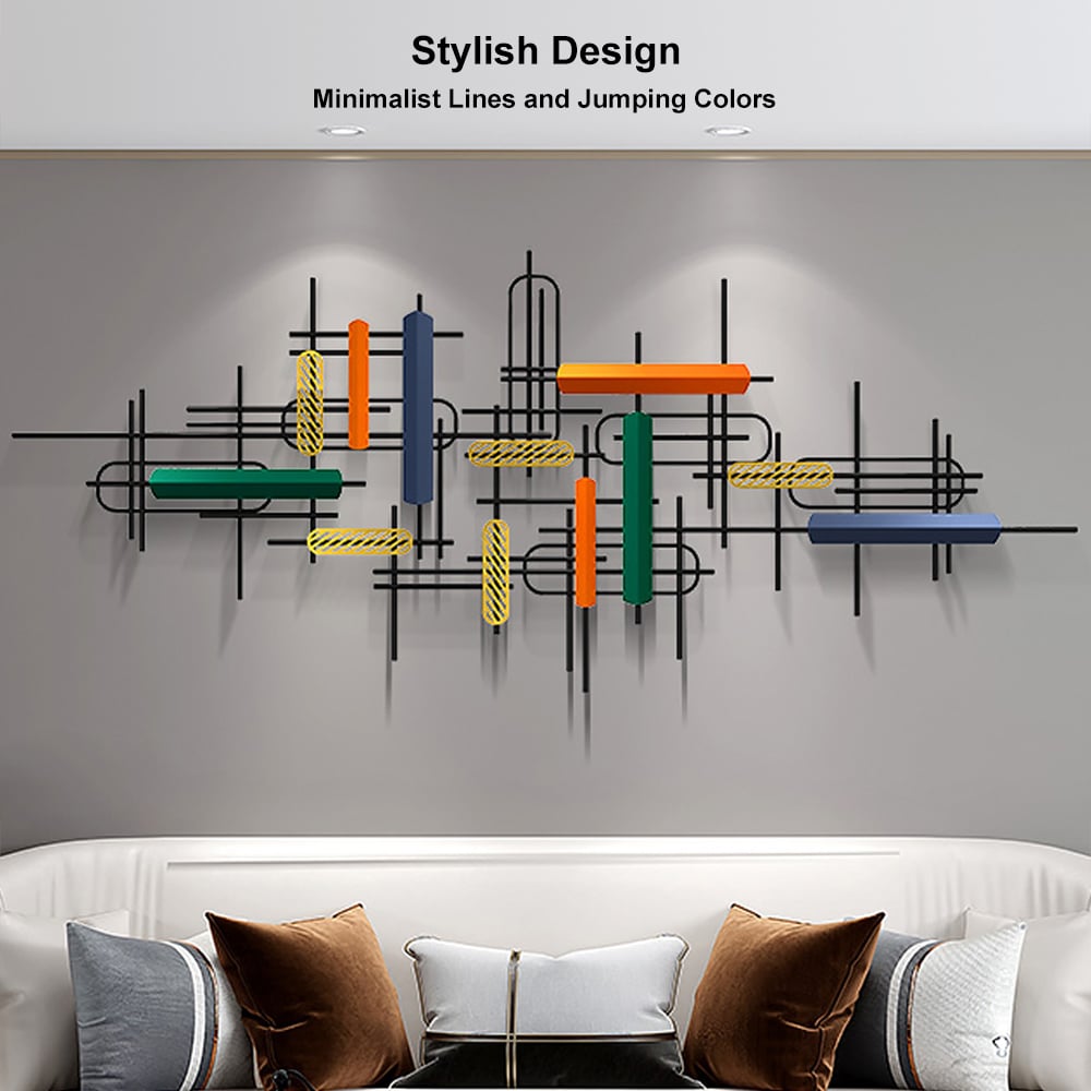 HMR - 59" Modern Large Metal Wall Decor Unique Home Hanging Wall Art Decor in Gold & Black