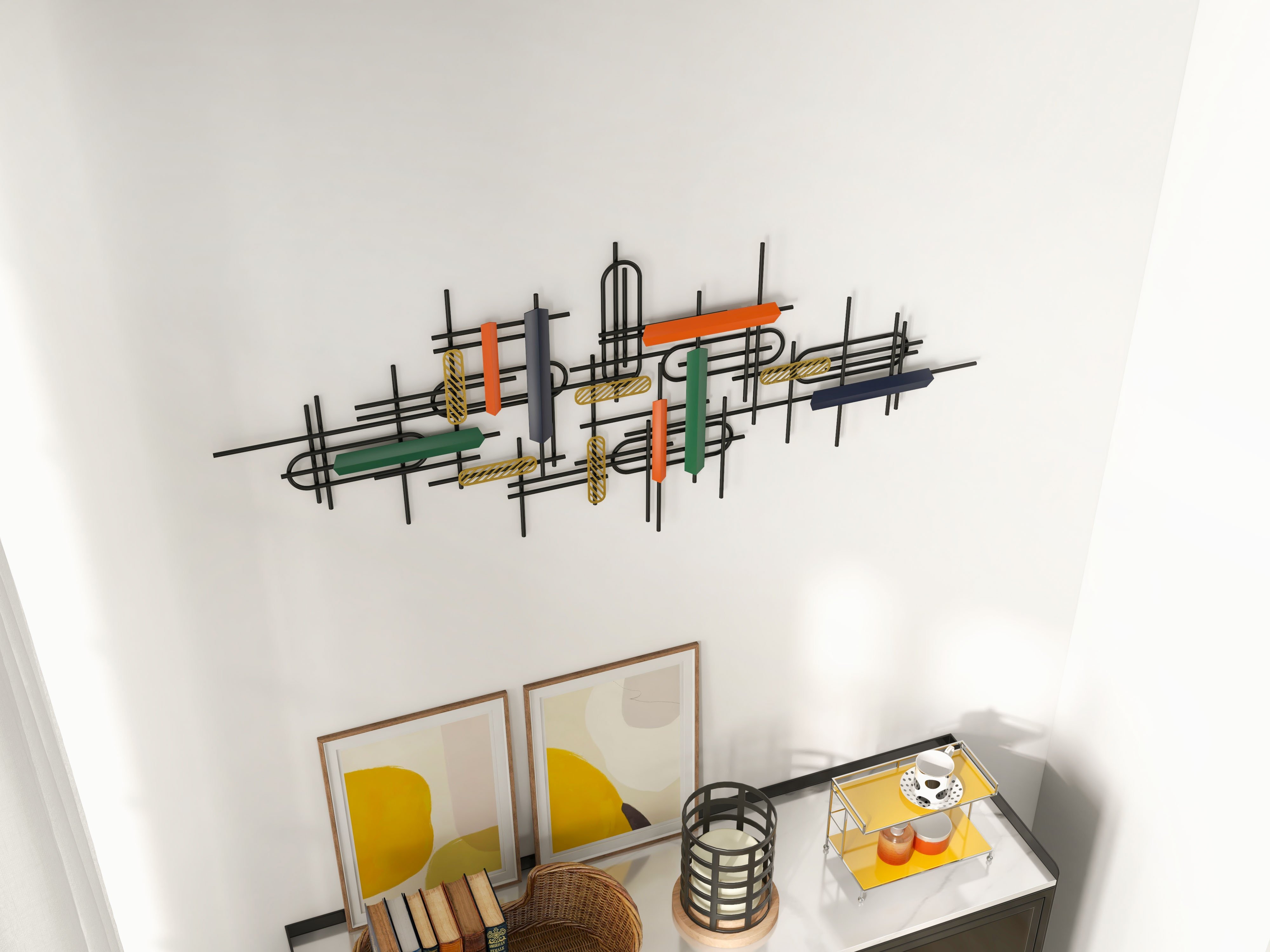 HMR - 59" Modern Large Metal Wall Decor Unique Home Hanging Wall Art Decor in Gold & Black