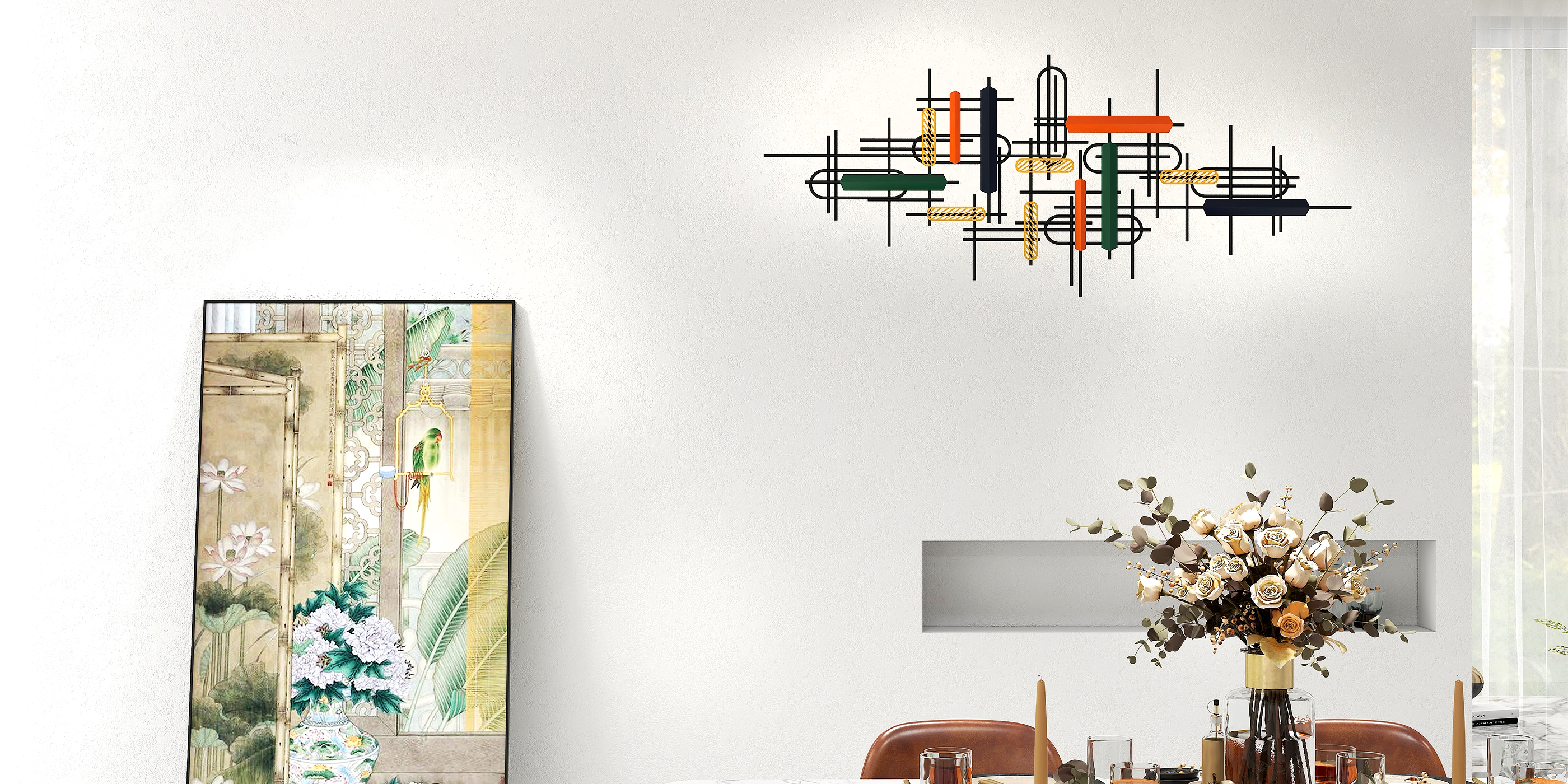 HMR - 59" Modern Large Metal Wall Decor Unique Home Hanging Wall Art Decor in Gold & Black
