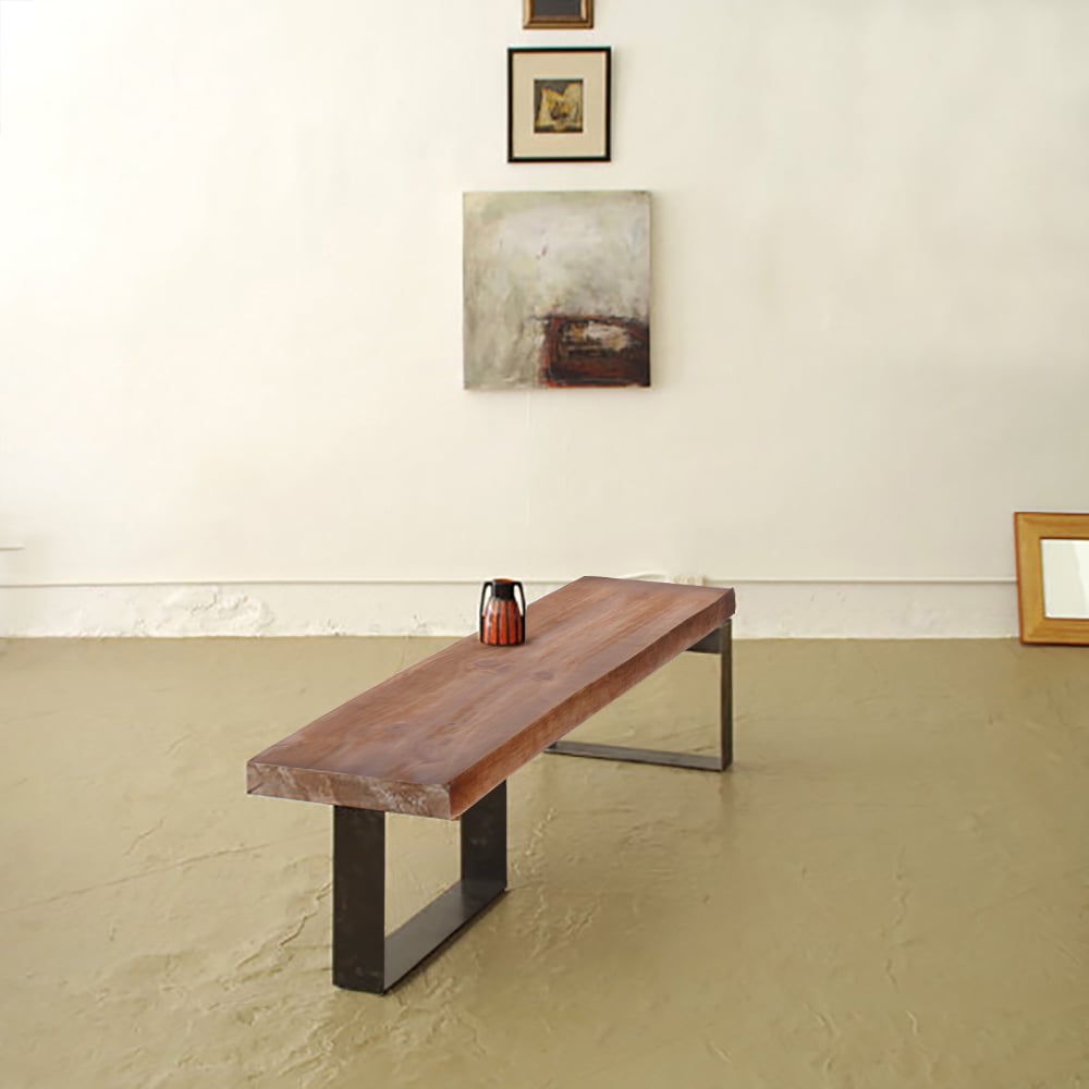 HMR - Rustic Natural Wood Bench Entryway Bench with Metal Legs