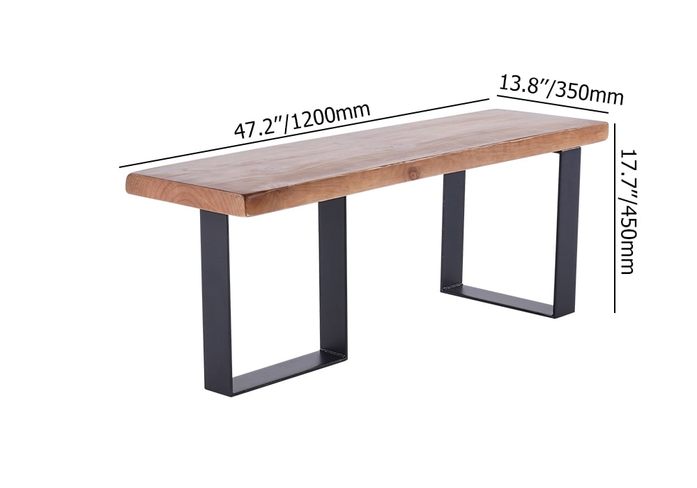 HMR - Rustic Natural Wood Bench Entryway Bench with Metal Legs