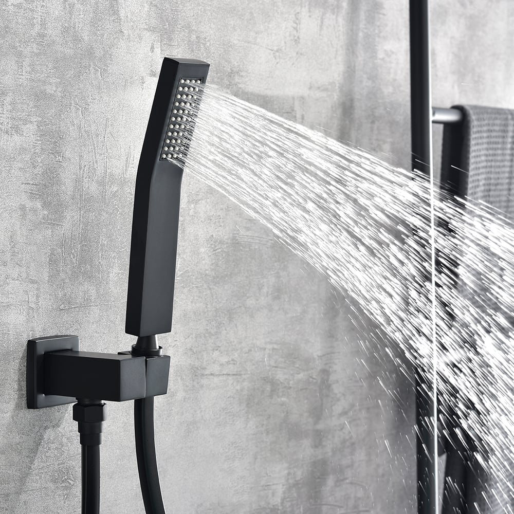 HMR - Modern Waterfall Wall Mounted Single Handle Bathtub Faucet With Handshower in Black