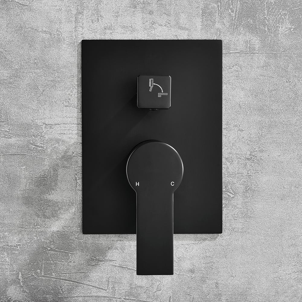 HMR - Modern Waterfall Wall Mounted Single Handle Bathtub Faucet With Handshower in Black