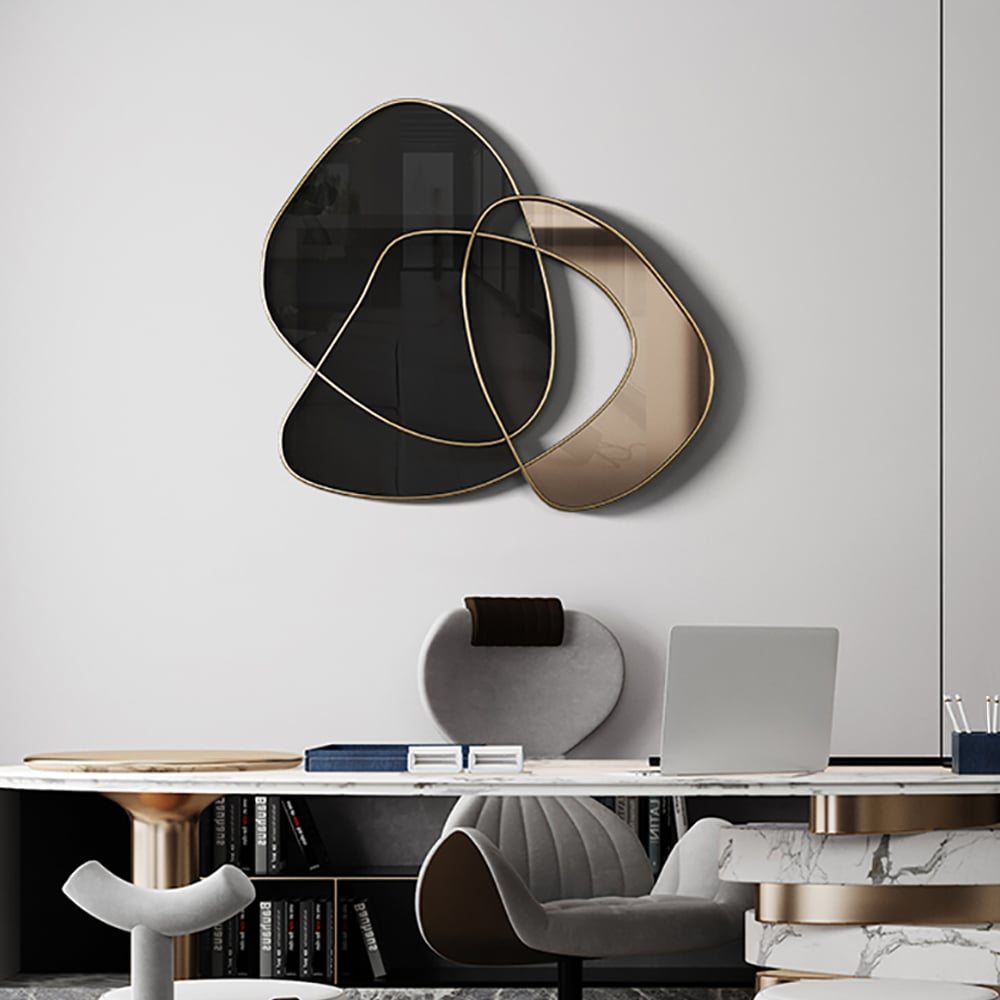 HMR - 31.5" Abstract 3D Metal Big Wall Decor Unique Modern Irregular Home Art in Black & Gold