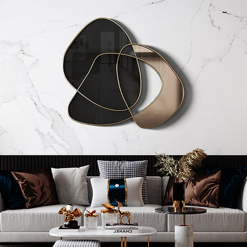 HMR - 31.5" Abstract 3D Metal Big Wall Decor Unique Modern Irregular Home Art in Black & Gold