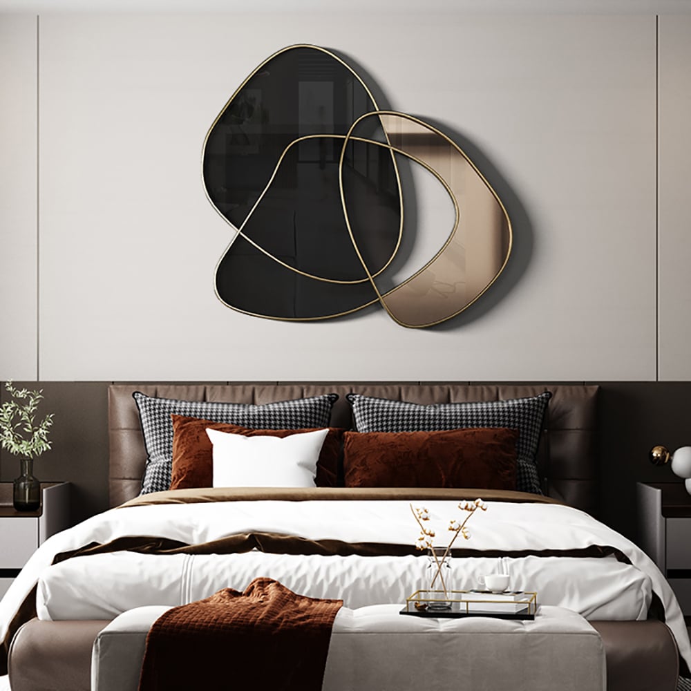 HMR - 31.5" Abstract 3D Metal Big Wall Decor Unique Modern Irregular Home Art in Black & Gold