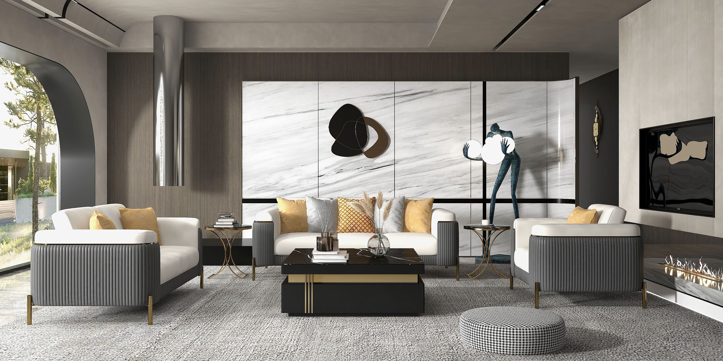 HMR - 31.5" Abstract 3D Metal Big Wall Decor Unique Modern Irregular Home Art in Black & Gold