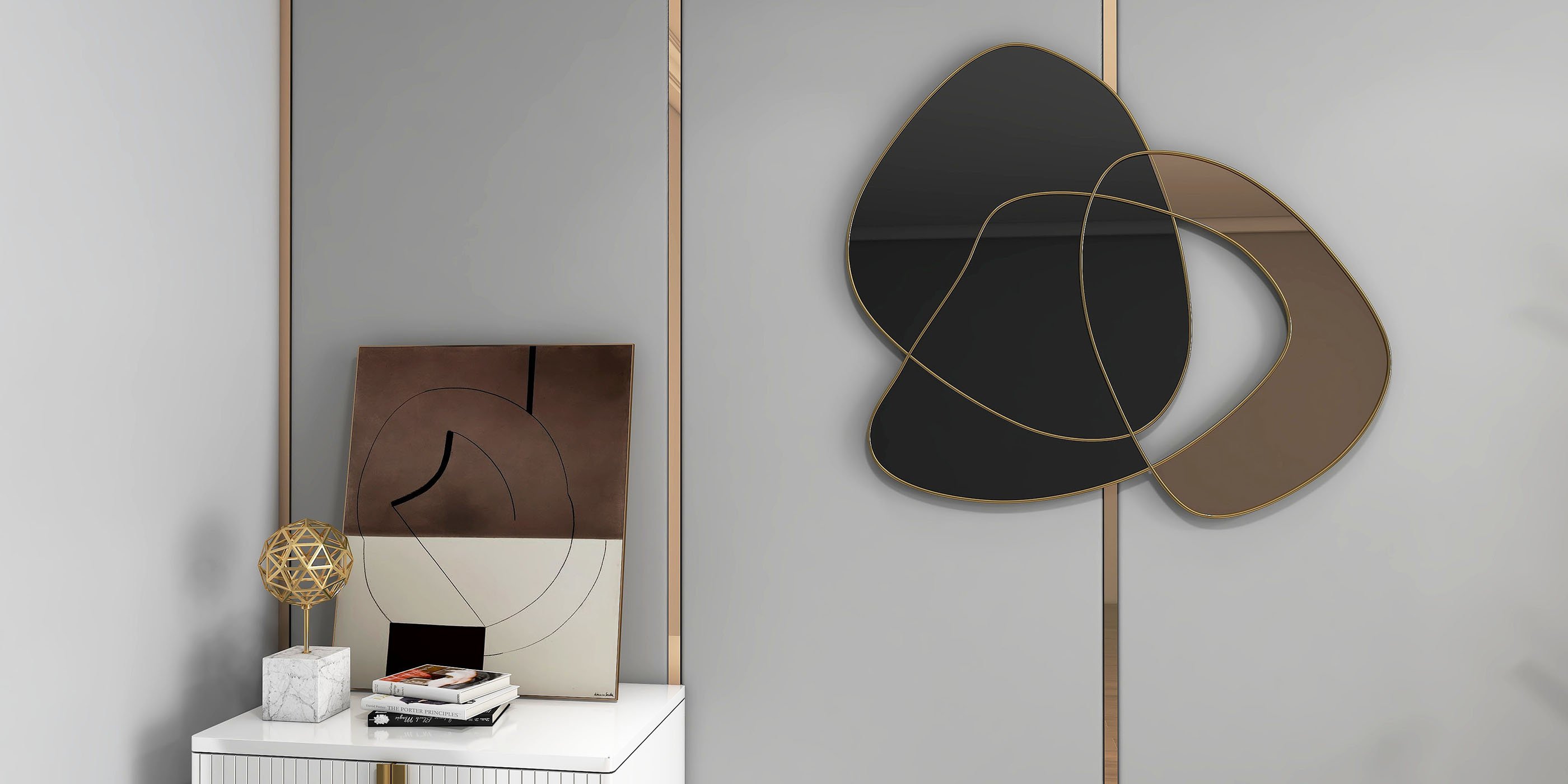 HMR - 31.5" Abstract 3D Metal Big Wall Decor Unique Modern Irregular Home Art in Black & Gold