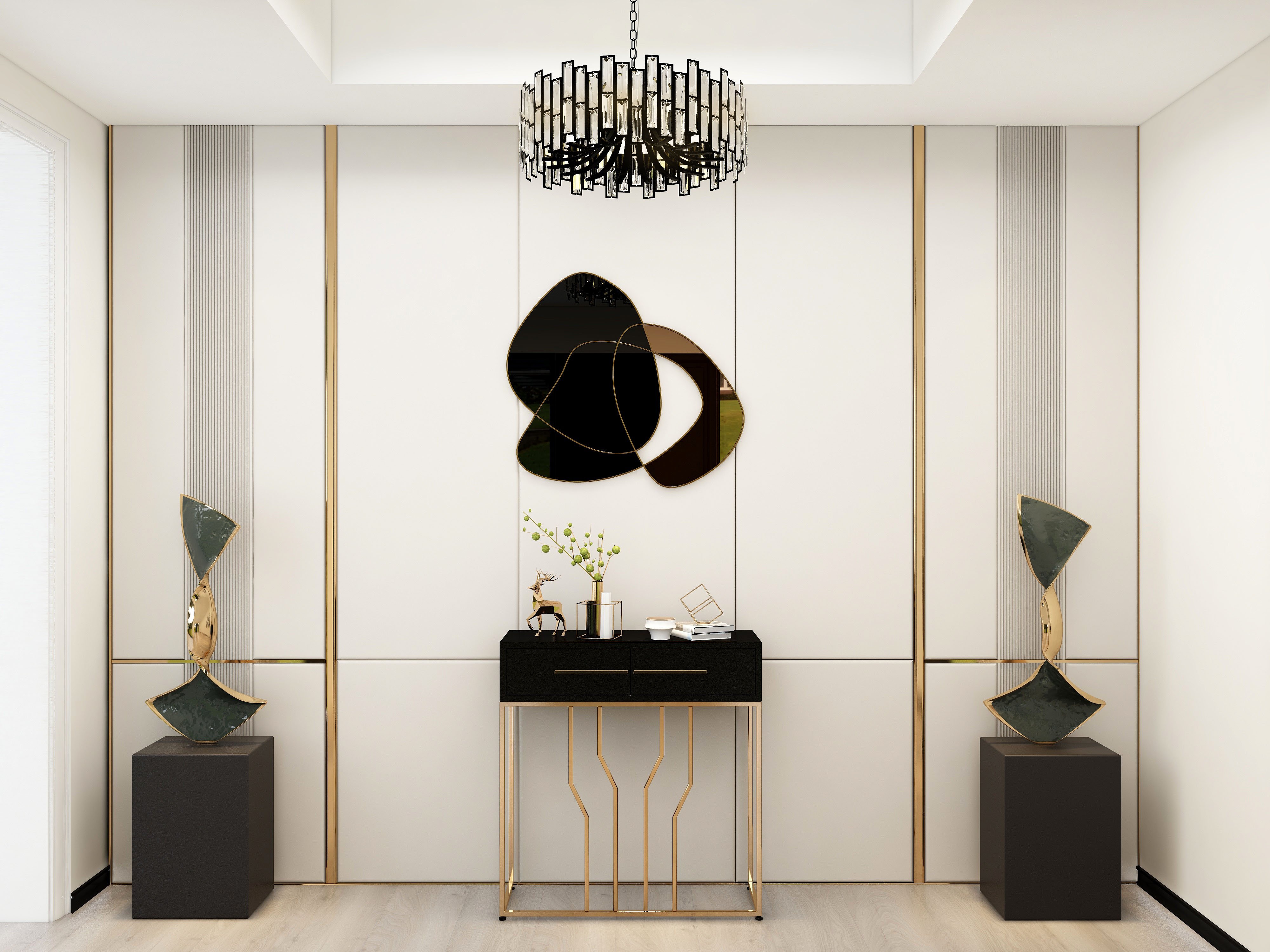 HMR - 31.5" Abstract 3D Metal Big Wall Decor Unique Modern Irregular Home Art in Black & Gold